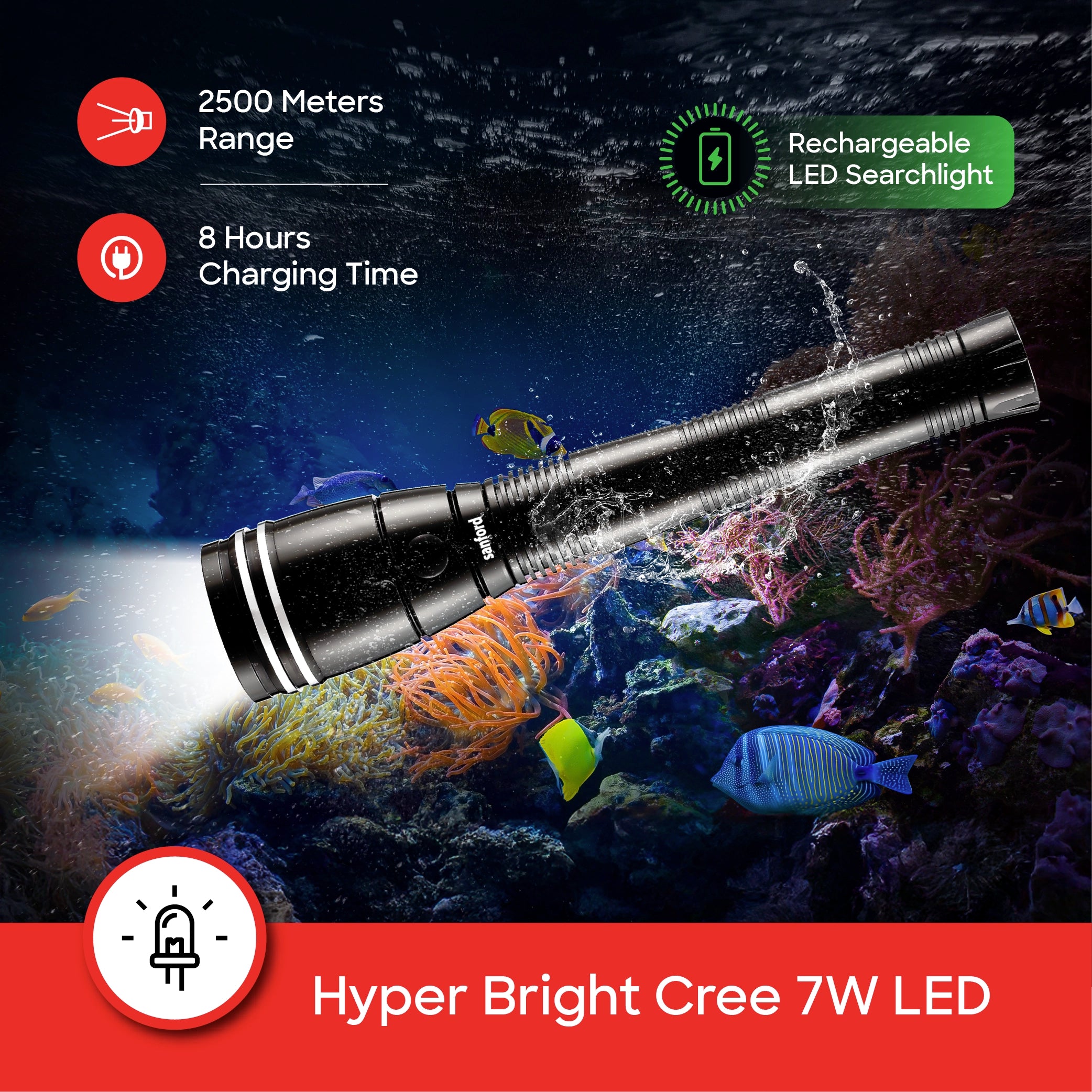 Sanford Searchlight Waterproof CREE LED 355 Lumens 2500m Range - SF4645SL-2SC Sanford KSA
