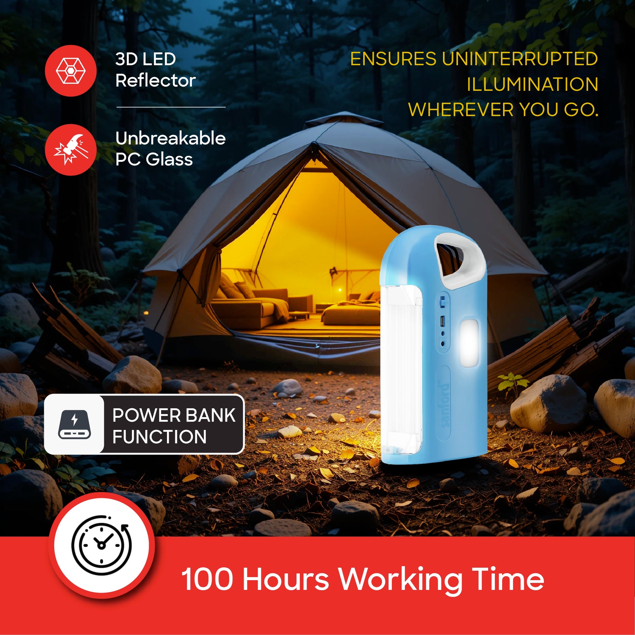 Sanford Rechargeable Emergency Lantern 90 SMD LED with 100H Backup - SF465EL Sanford KSA