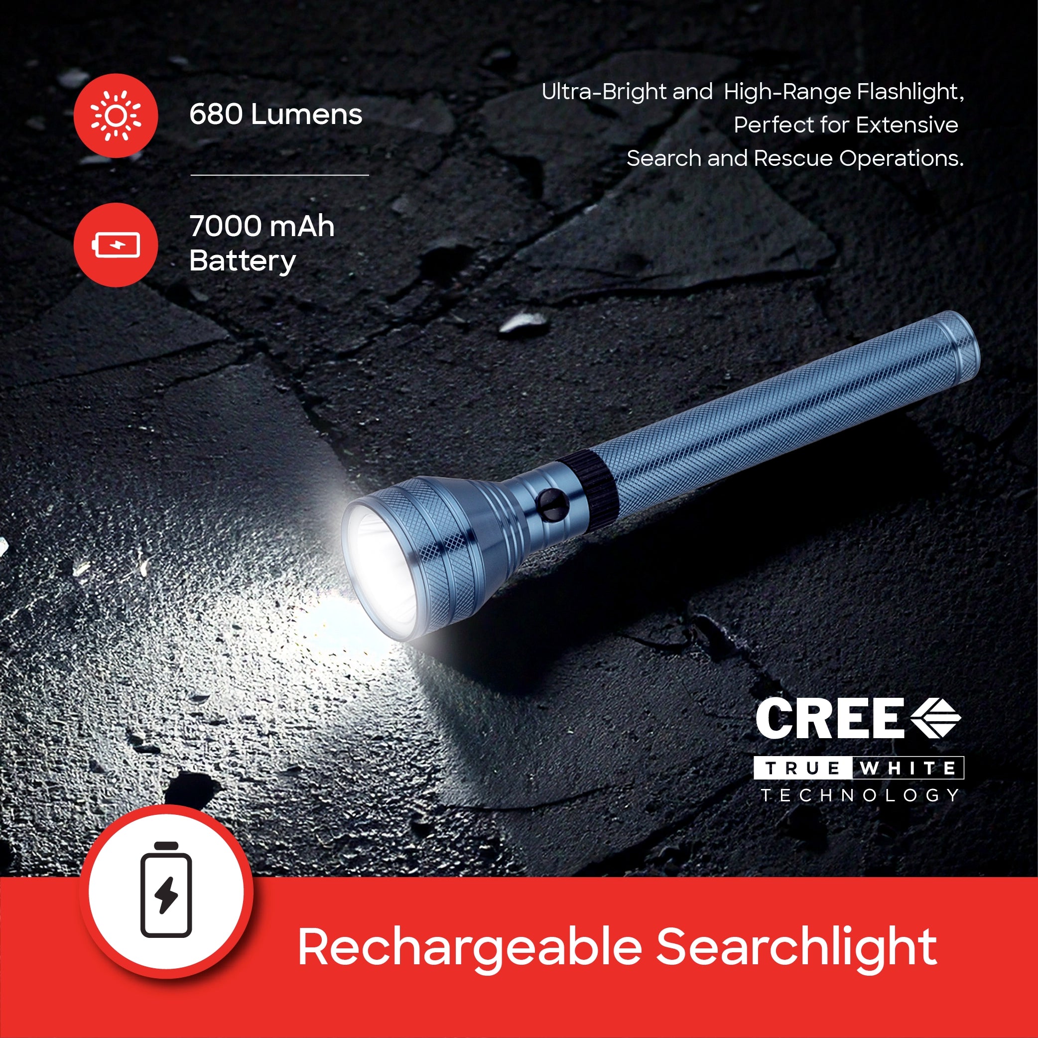 Sanford LED Flashlight Torch 7W Rechargeable Navy Series 3200m Range 680 Lumens CREE Beam - SF4664SL Sanford KSA