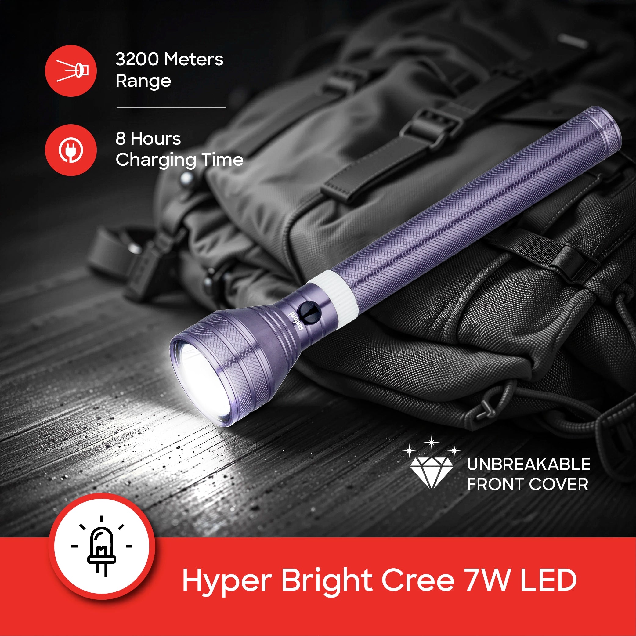 Sanford LED Flashlight Torch 7W Rechargeable Navy Series 3200m Range 680 Lumens CREE Beam - SF4664SL Sanford KSA
