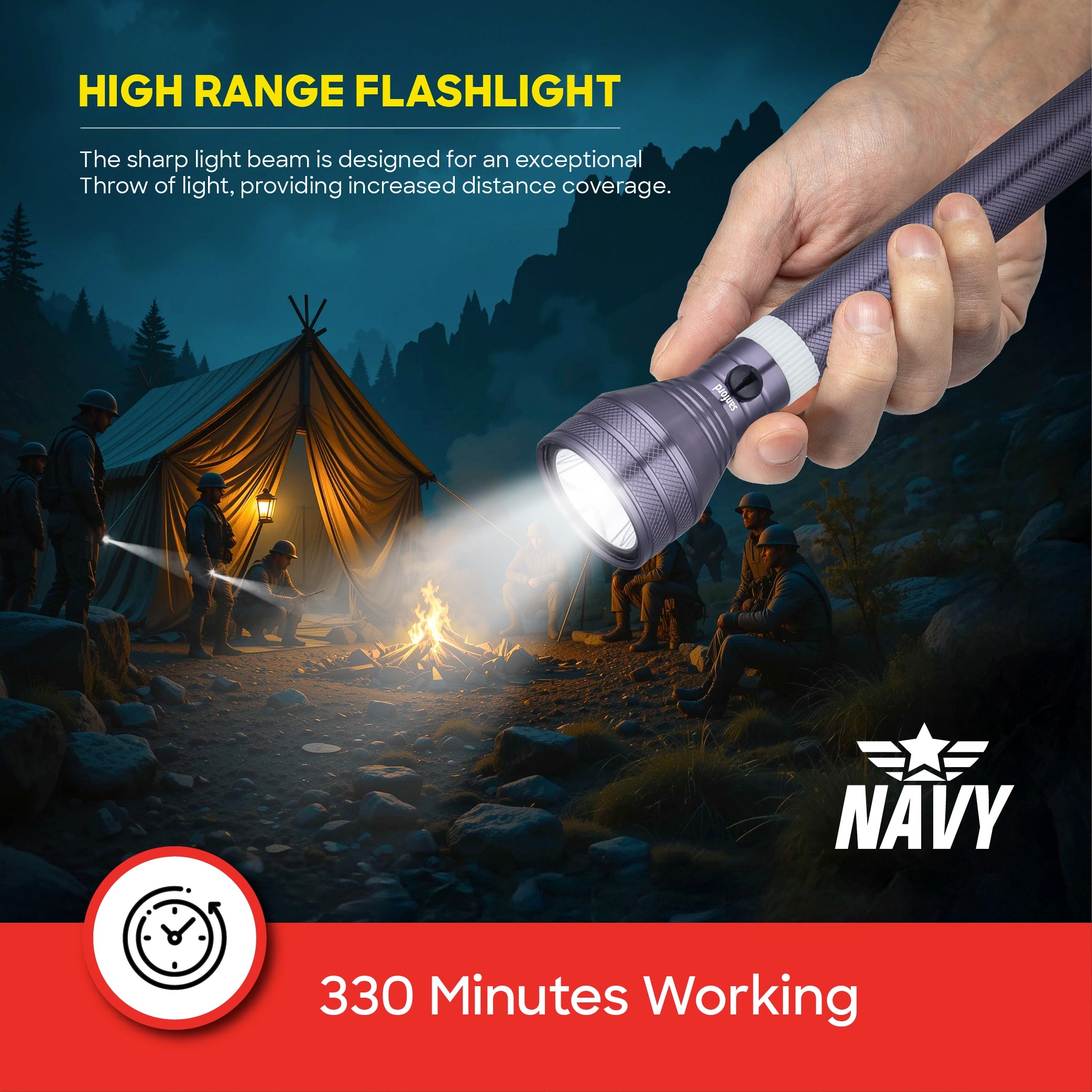 Sanford LED Flashlight Torch 7W Rechargeable Navy Series 3200m Range 680 Lumens CREE Beam - SF4664SL Sanford KSA