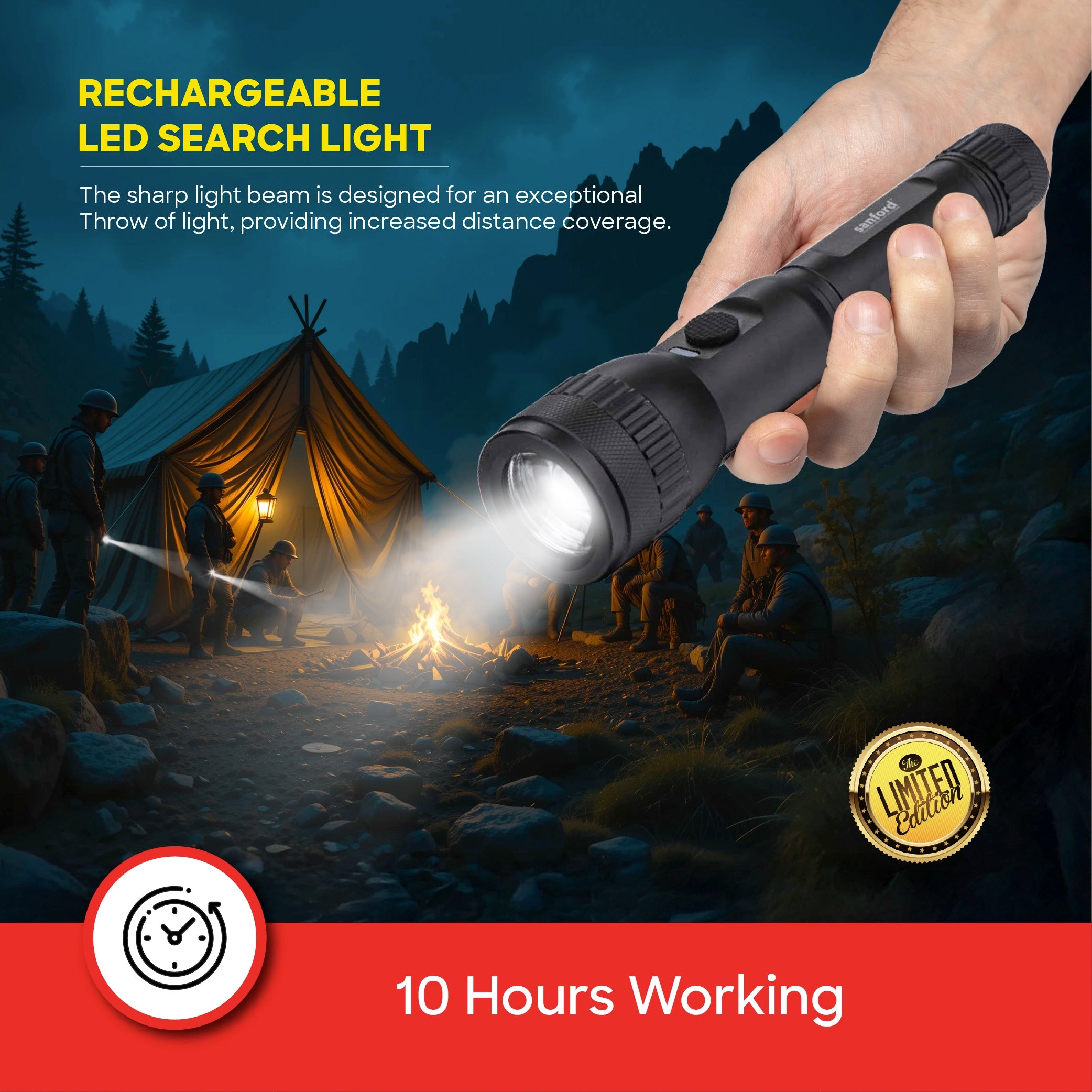 Sanford LED Flashlight Torch 15W Rechargeable Limited Edition USB-C 2000m Range 1200 Lumens Tactical - SF4666SL Sanford KSA