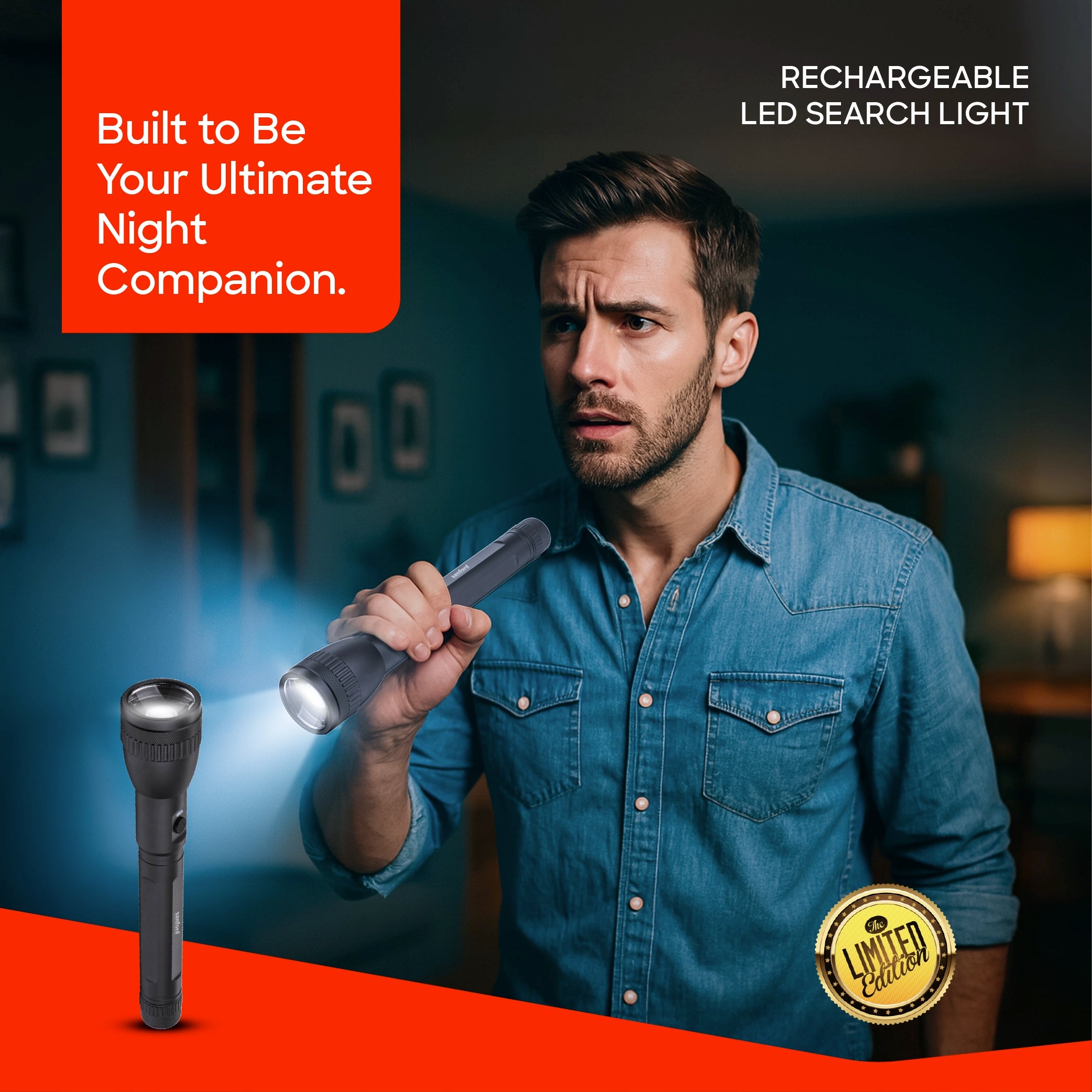 Sanford LED Flashlight Torch 20W Rechargeable Limited Edition USB-C 2200m Range 1000 Lumens Tactical - SF4667SL Sanford KSA