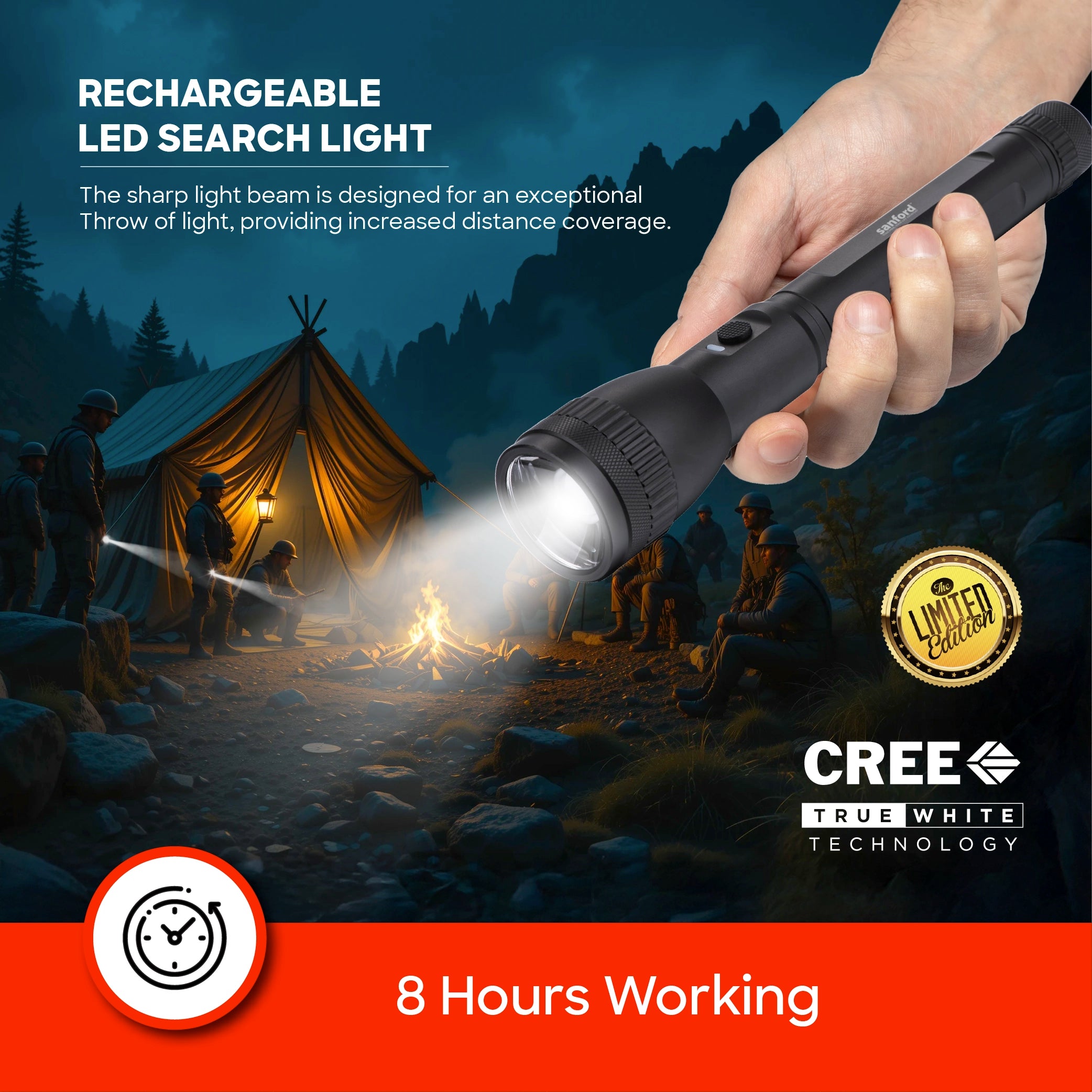 Sanford LED Flashlight Torch 20W Rechargeable Limited Edition USB-C 2200m Range 1000 Lumens Tactical - SF4667SL Sanford KSA