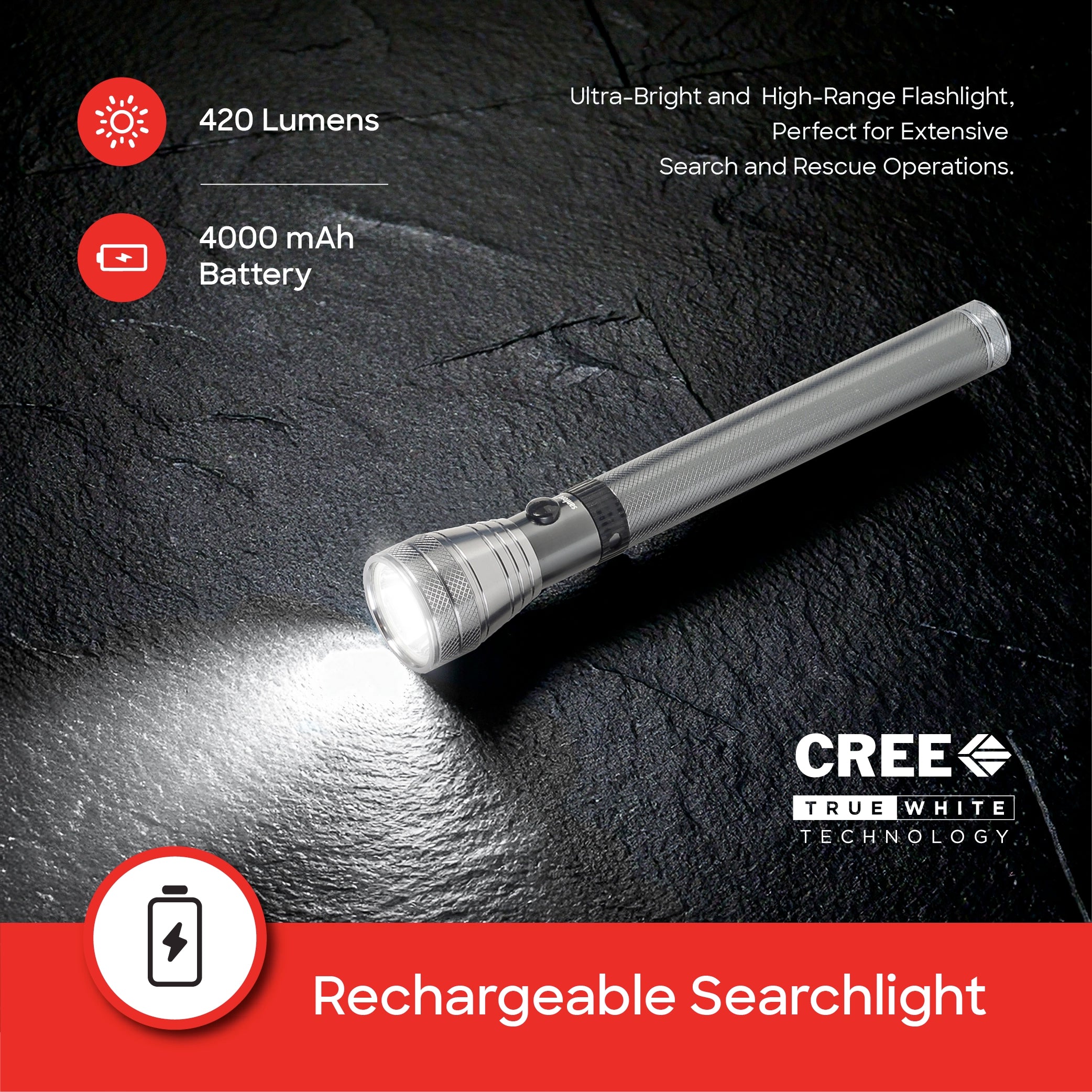 Sanford LED Flashlight Torch 5W Rechargeable Soldier Series 1800m Range 420 Lumens CREE Beam - SF4668SL Sanford KSA