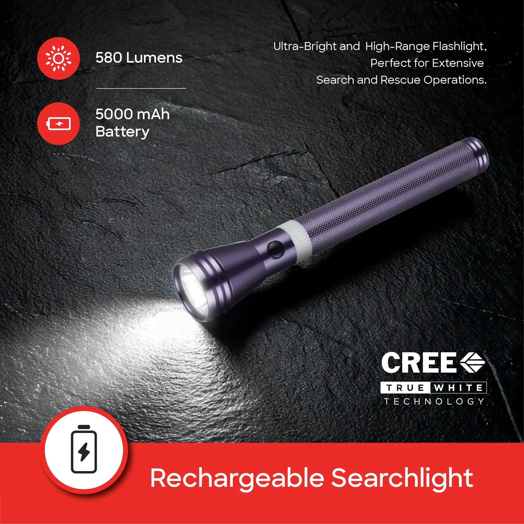 Rechargeable LED flashlight torch 580 lumens 2200m range aluminum body sanford 3