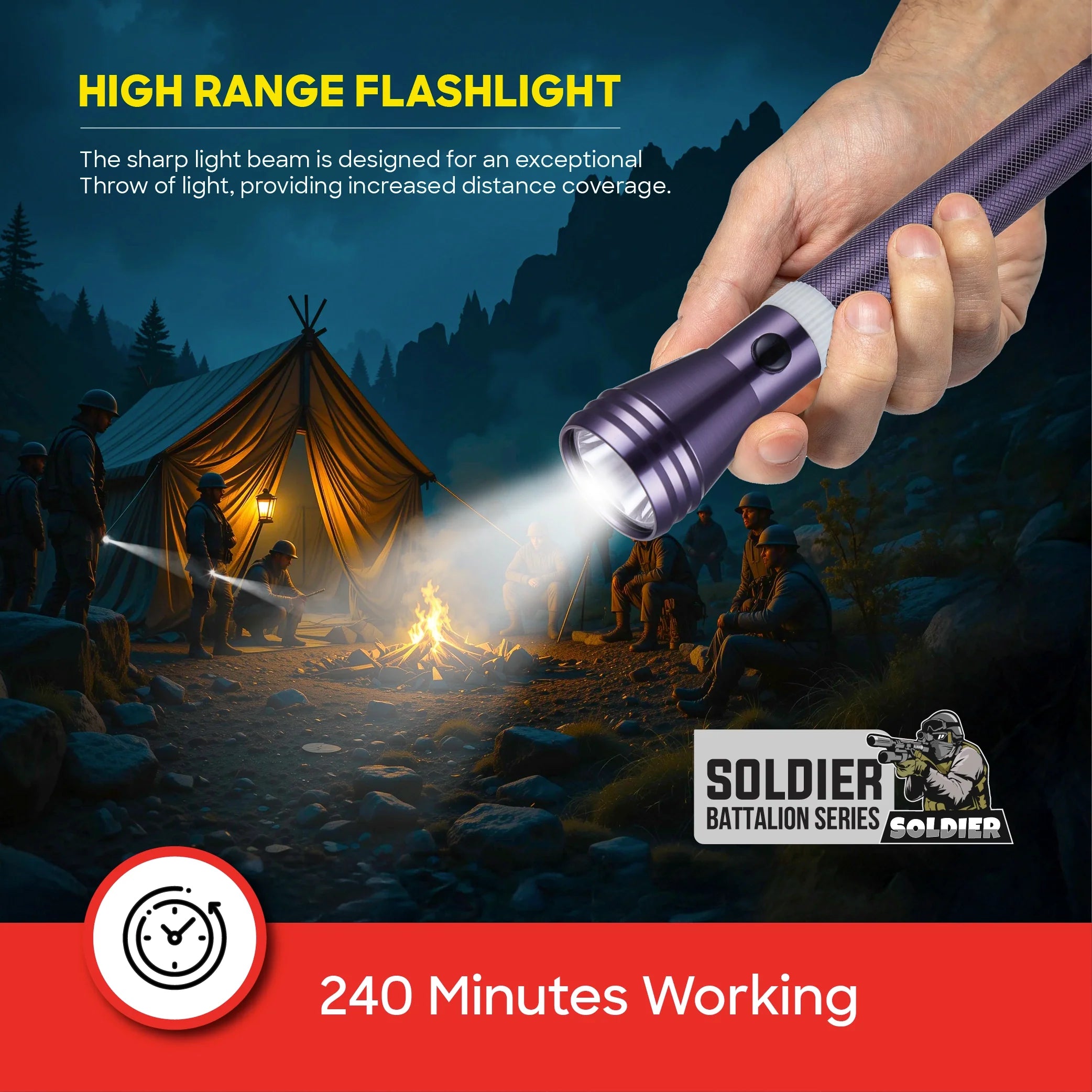 Rechargeable LED flashlight torch 580 lumens 2200m range aluminum body sanford 5