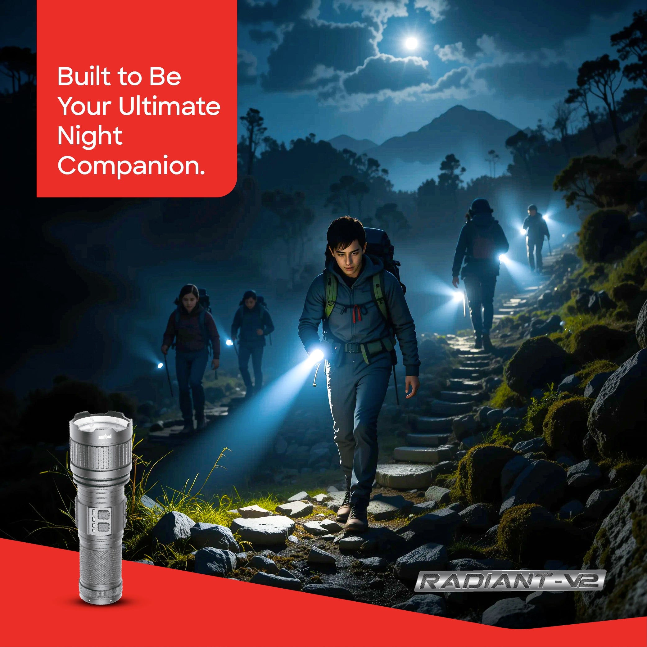 Sanford LED Flashlight Torch Radiant V2 60W Rechargeable Zoom 2600m Camping Light - SF4673SL Sanford KSA