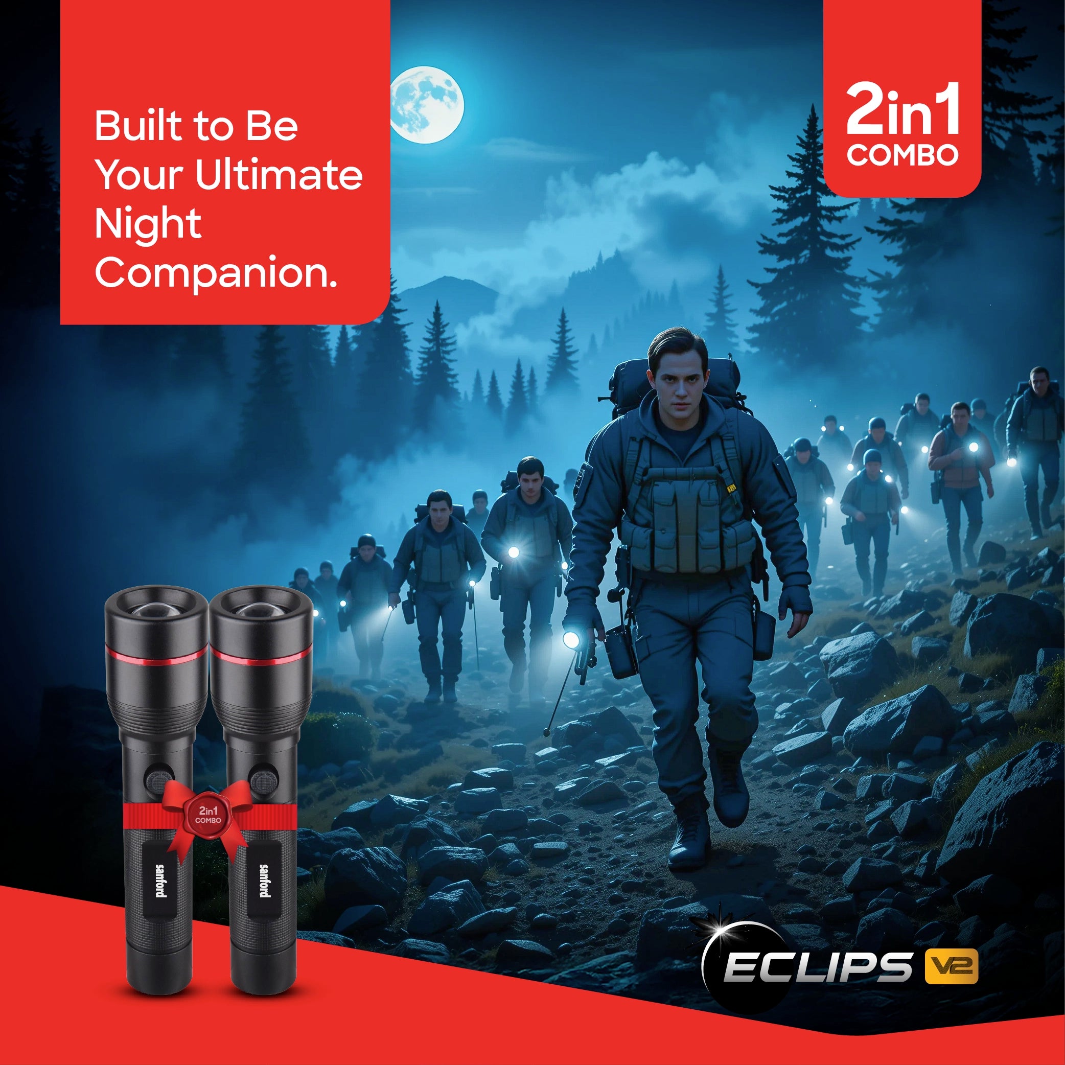 Sanford LED Flashlight Torch Combo 15W Rechargeable Zoom 2-in-1 5-Mode 1800m Range Long-Beam Tactical – SF4680SLC Sanford KSA