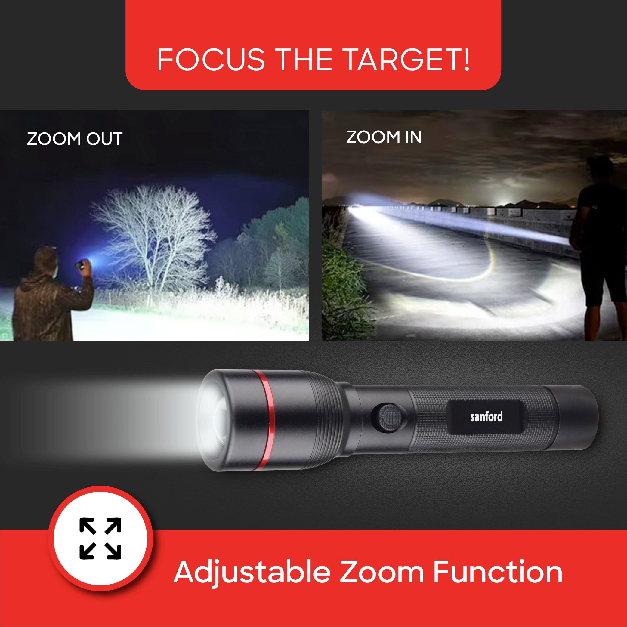 Sanford LED Flashlight Torch Eclipse V2 15W Rechargeable Zoom 1800m Long-Range 5-Mode - SF4674SL Sanford KSA
