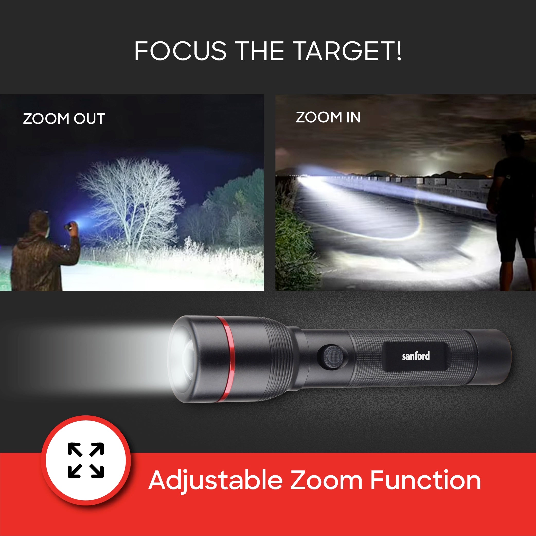 Sanford LED Flashlight Torch Combo 15W Rechargeable Zoom 2-in-1 5-Mode 1800m Range Long-Beam Tactical – SF4680SLC Sanford KSA