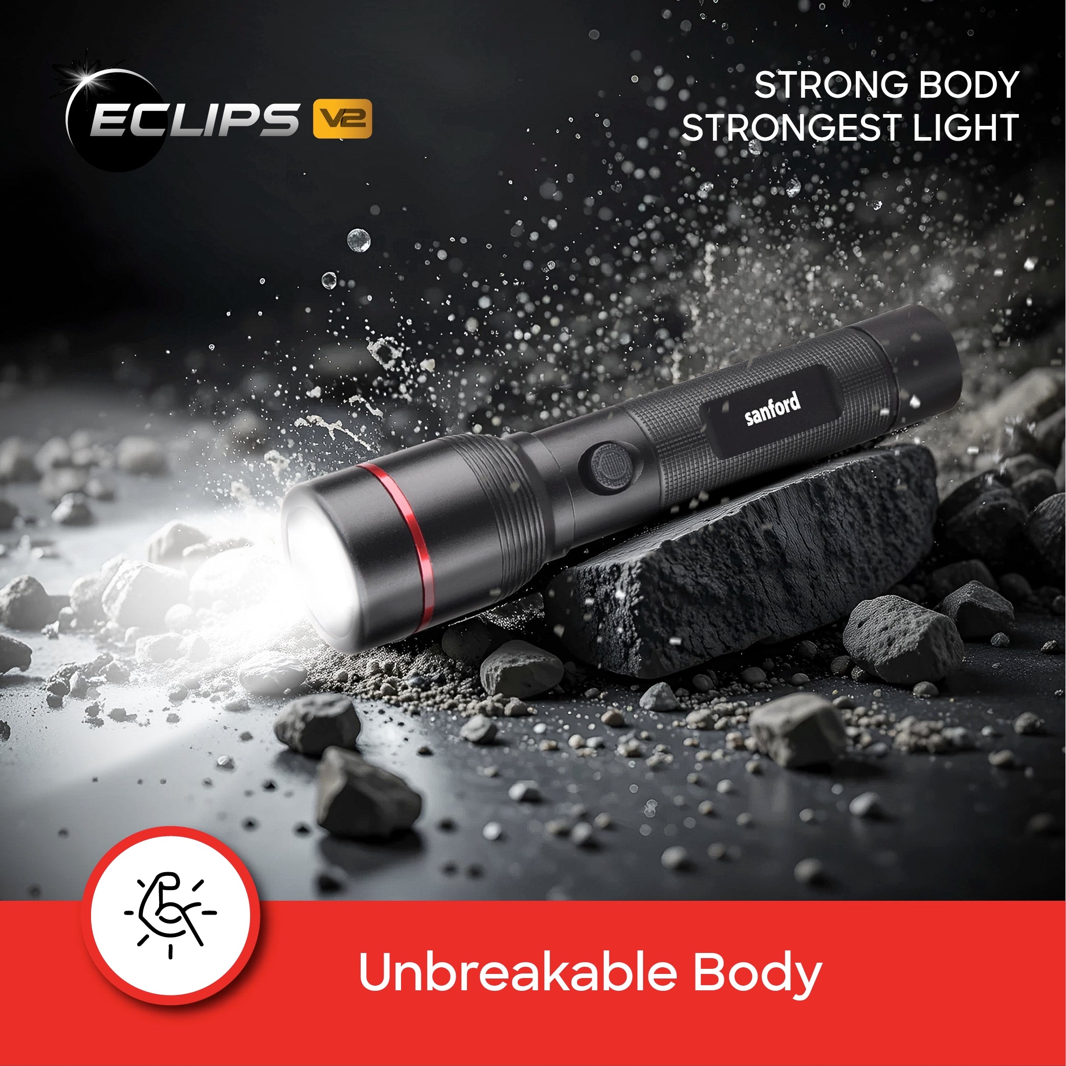Sanford LED Flashlight Torch Combo 15W Rechargeable Zoom 2-in-1 5-Mode 1800m Range Long-Beam Tactical – SF4680SLC Sanford KSA
