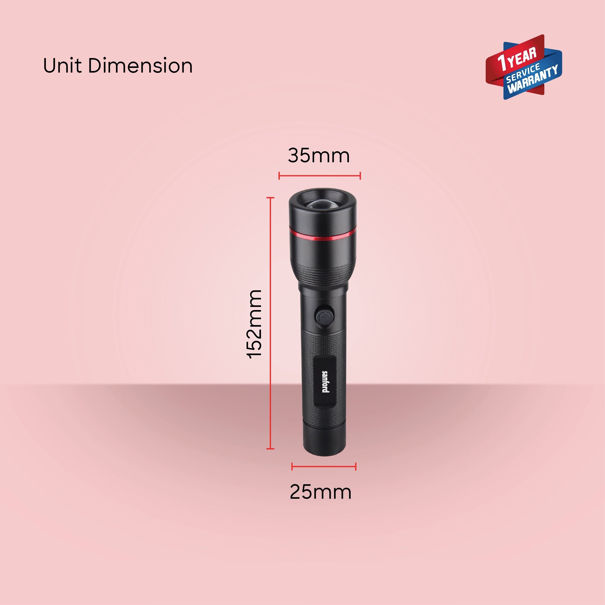 Sanford LED Flashlight Torch Eclipse V2 15W Rechargeable Zoom 1800m Long-Range 5-Mode - SF4674SL Sanford KSA