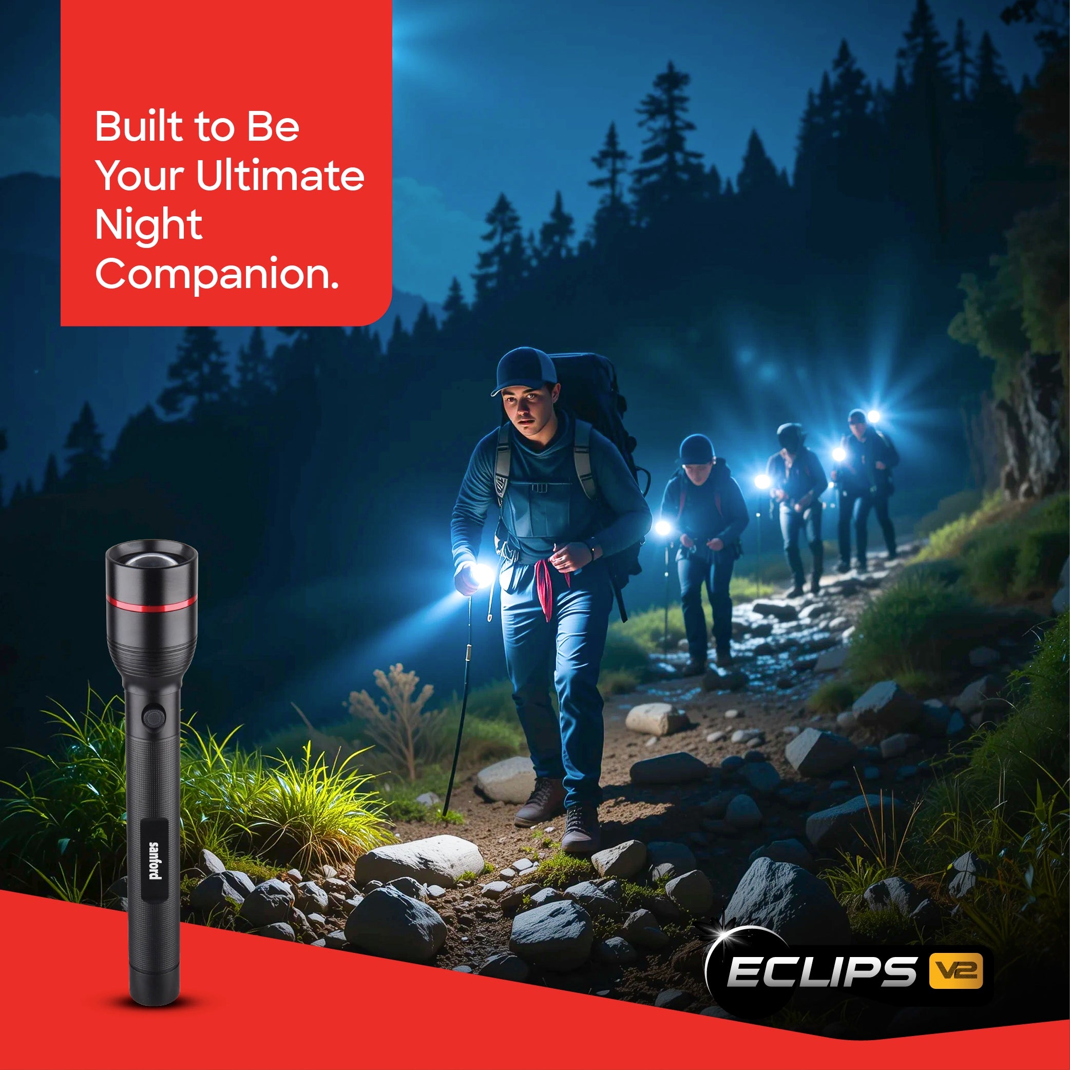 Sanford LED Flashlight Torch Eclipse V2 15W Rechargeable Zoom 2200m Long-Range 5-Mode - SF4675SL