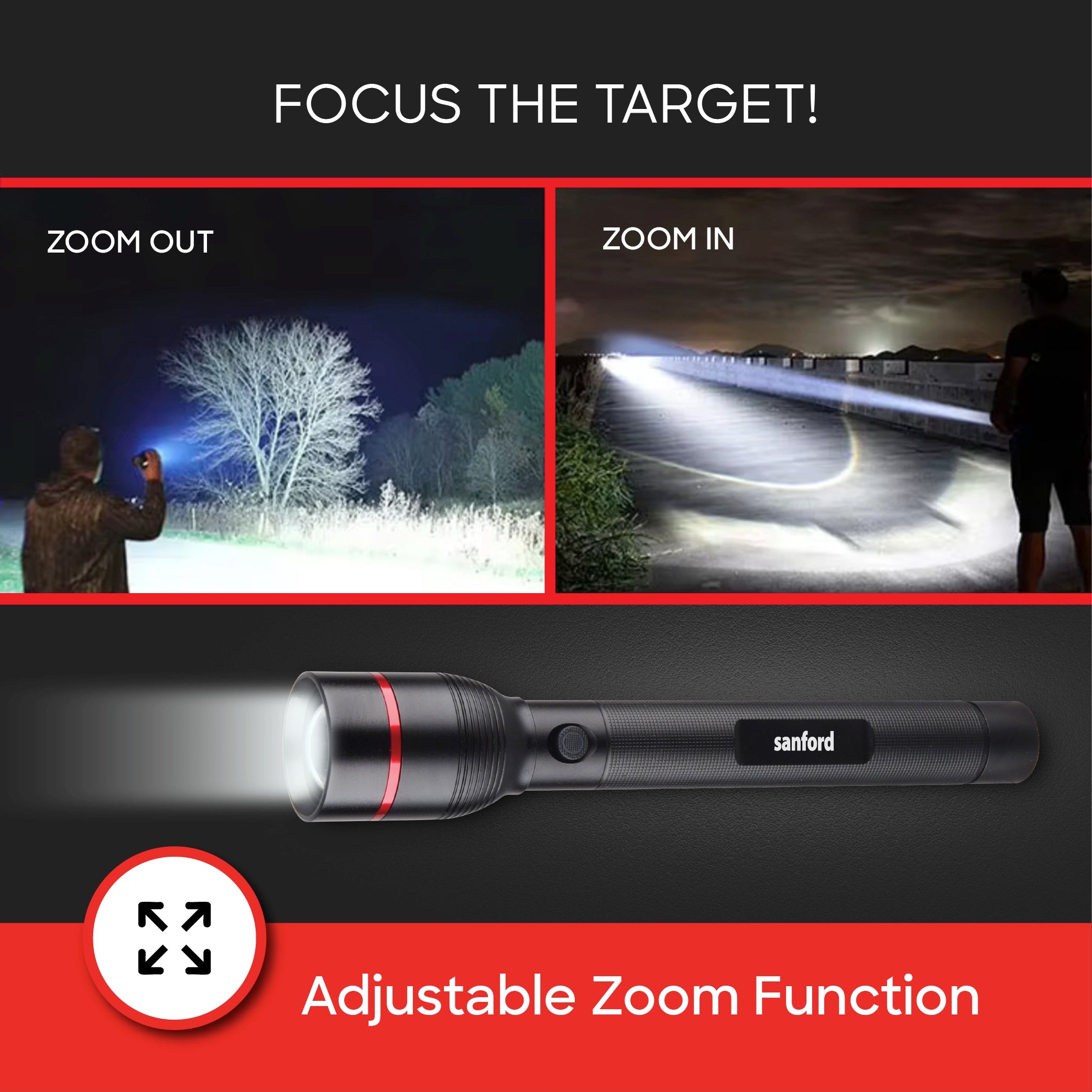 Sanford LED Flashlight Torch Eclipse V2 15W Rechargeable Zoom 2200m Long-Range 5-Mode - SF4675SL Sanford KSA