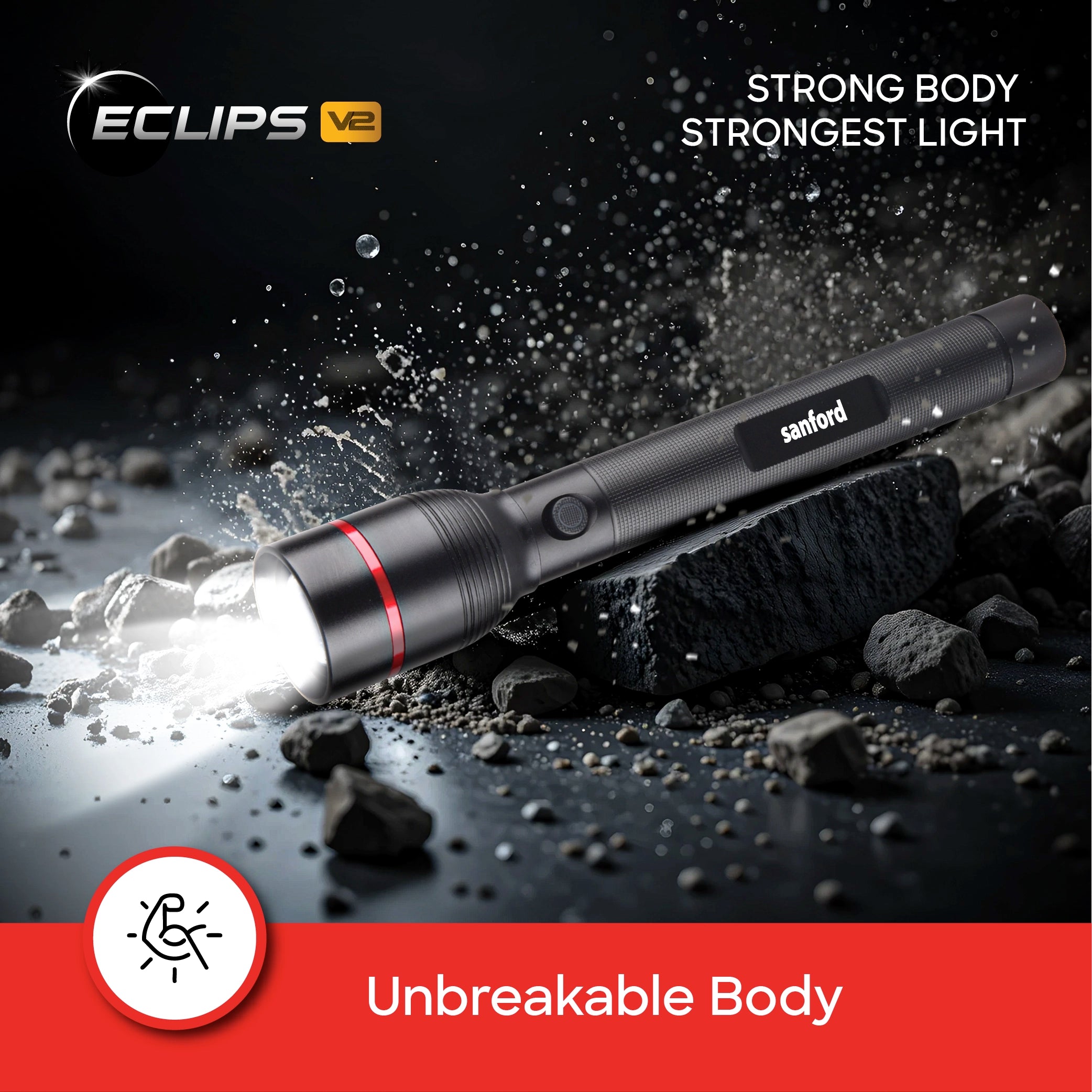 Sanford LED Flashlight Torch Eclipse V2 15W Rechargeable Zoom 2200m Long-Range 5-Mode - SF4675SL Sanford KSA
