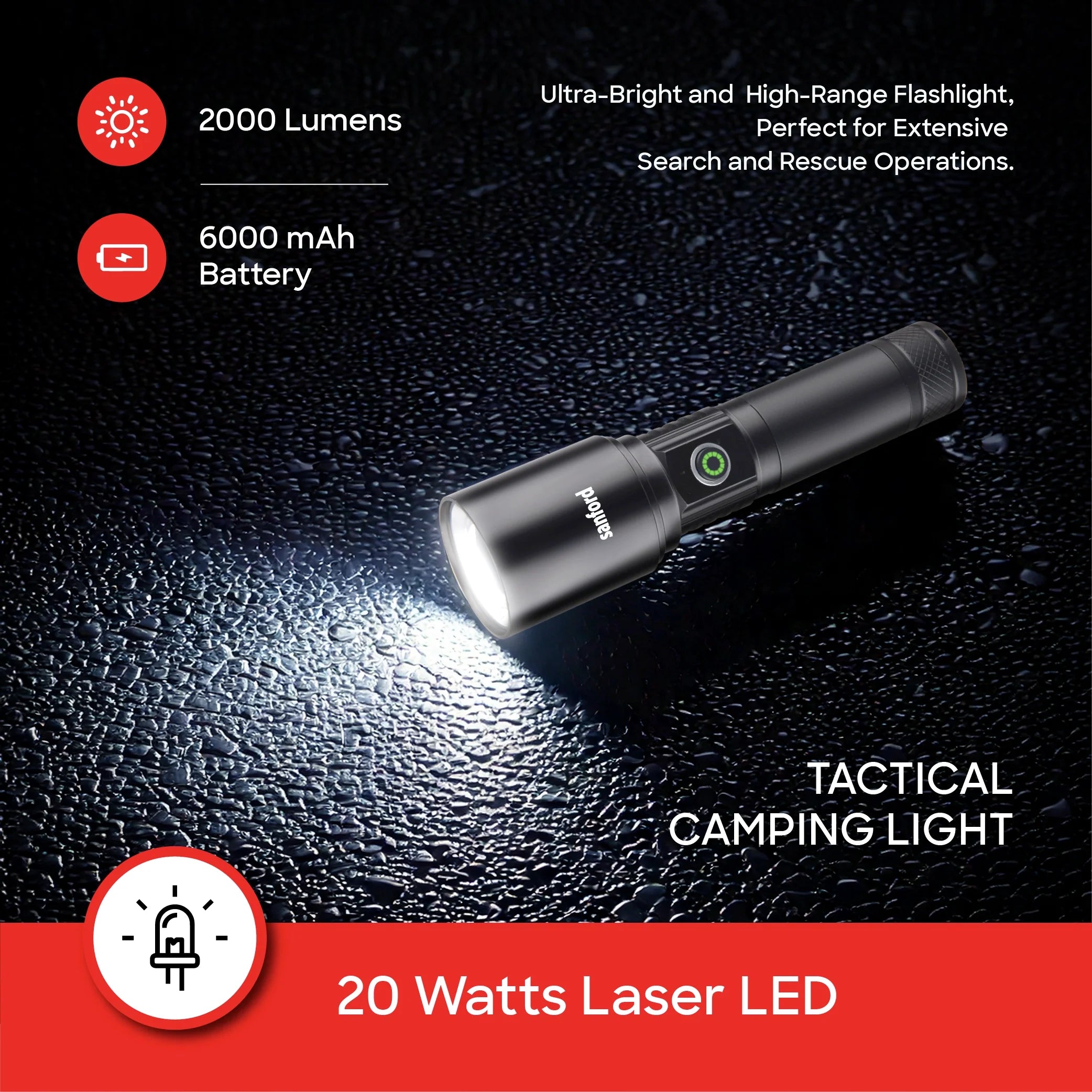 spectra series 20W flashlight 2500m range 5.5 hour runtime sanford 3