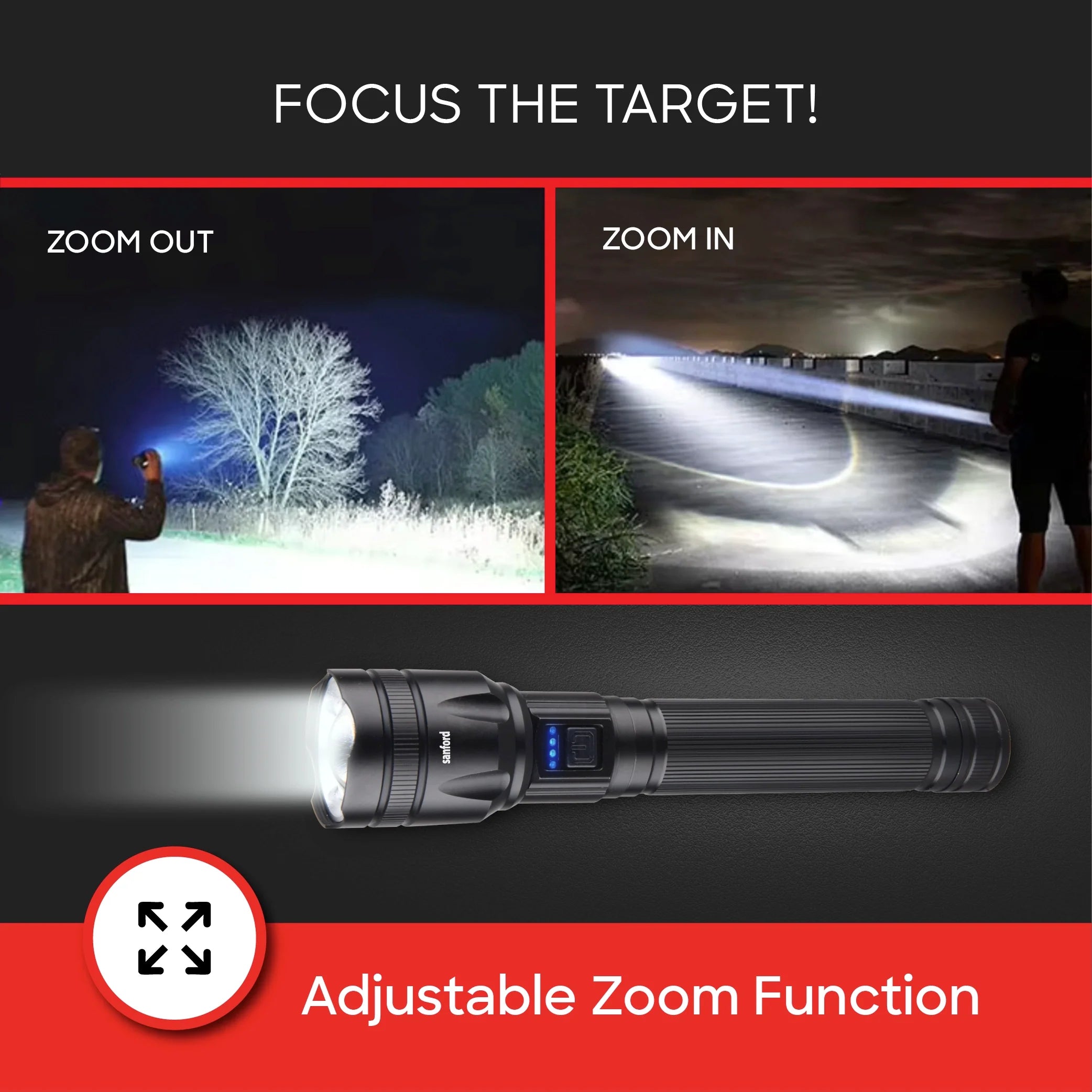 25W LED flashlight with 4800m range and 10 hour runtime sanford 4