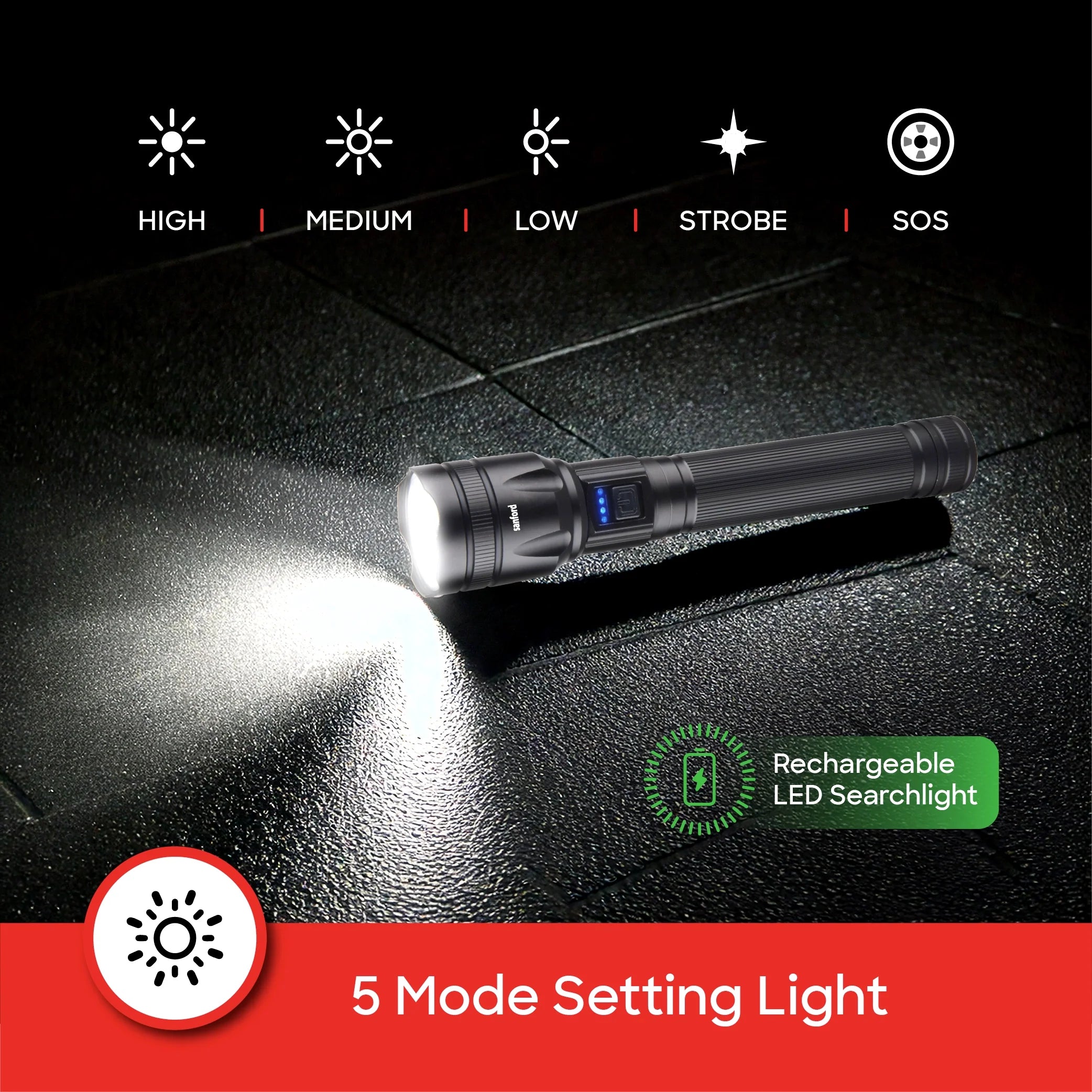 25W LED flashlight with 4800m range and 10 hour runtime sanford 5