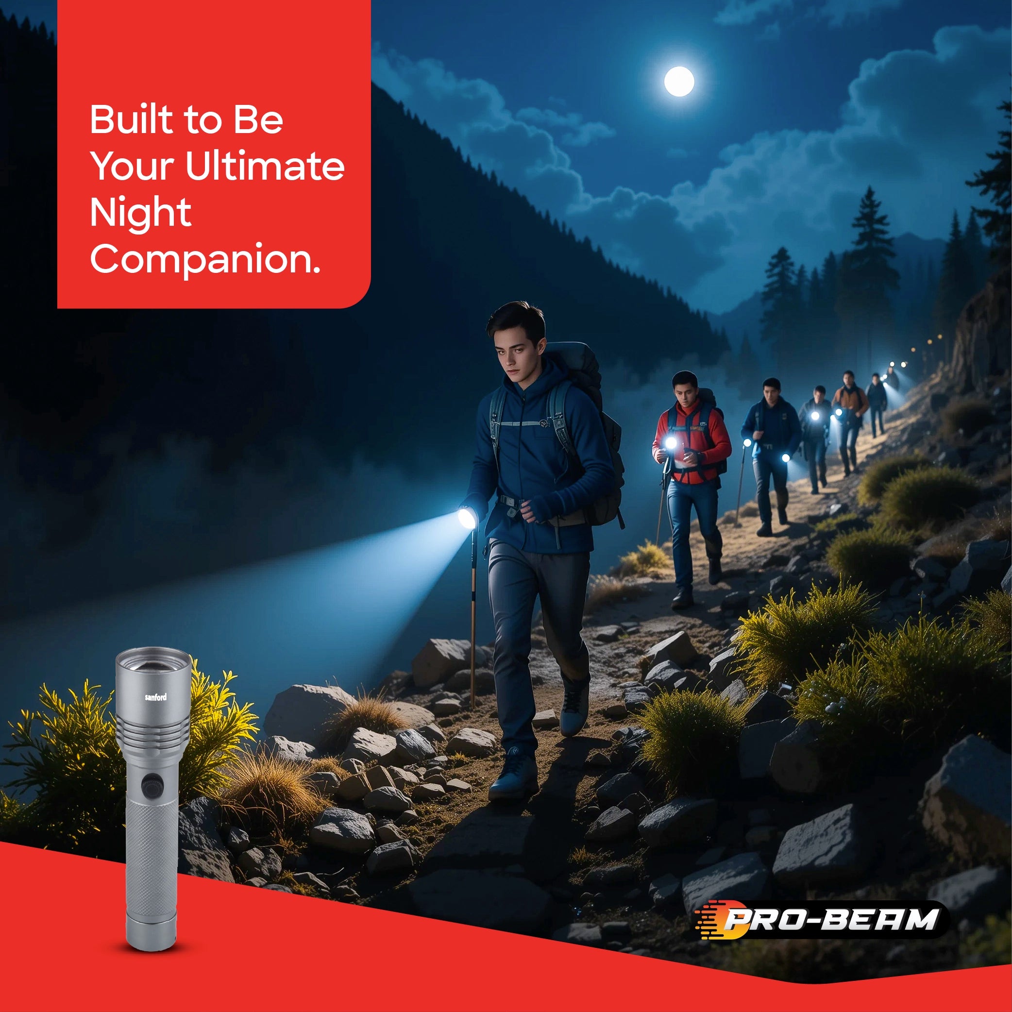 Sanford LED Flashlight Torch Pro-Beam 20W Rechargeable Zoom 2600m Range 3-Mode - SF4681SL
