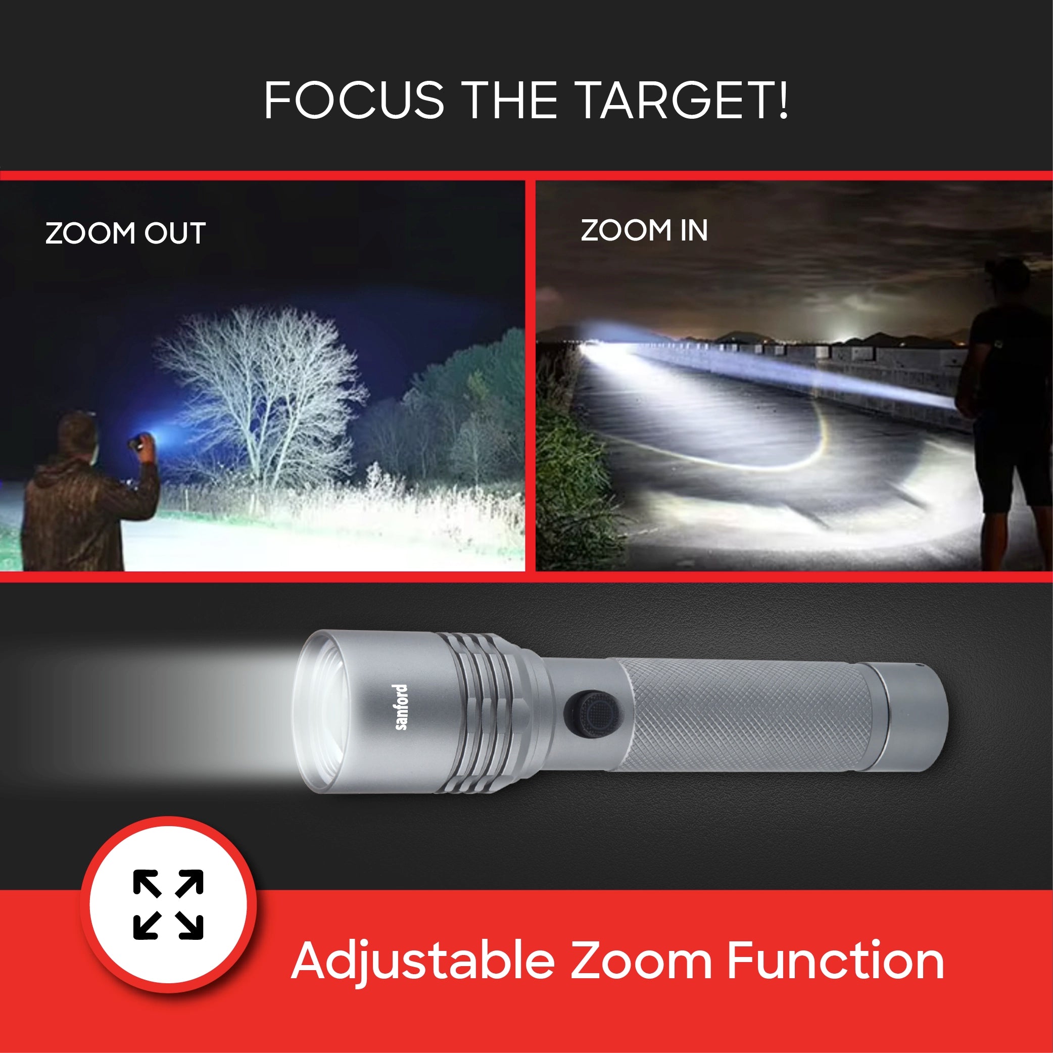 Sanford LED Flashlight Torch Pro-Beam 20W Rechargeable Zoom 2600m Range 3-Mode - SF4681SL Sanford KSA