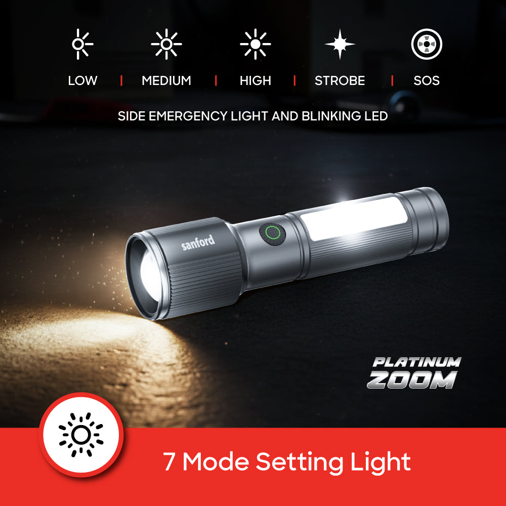 Sanford SF4682SL flashlight charging port and controls