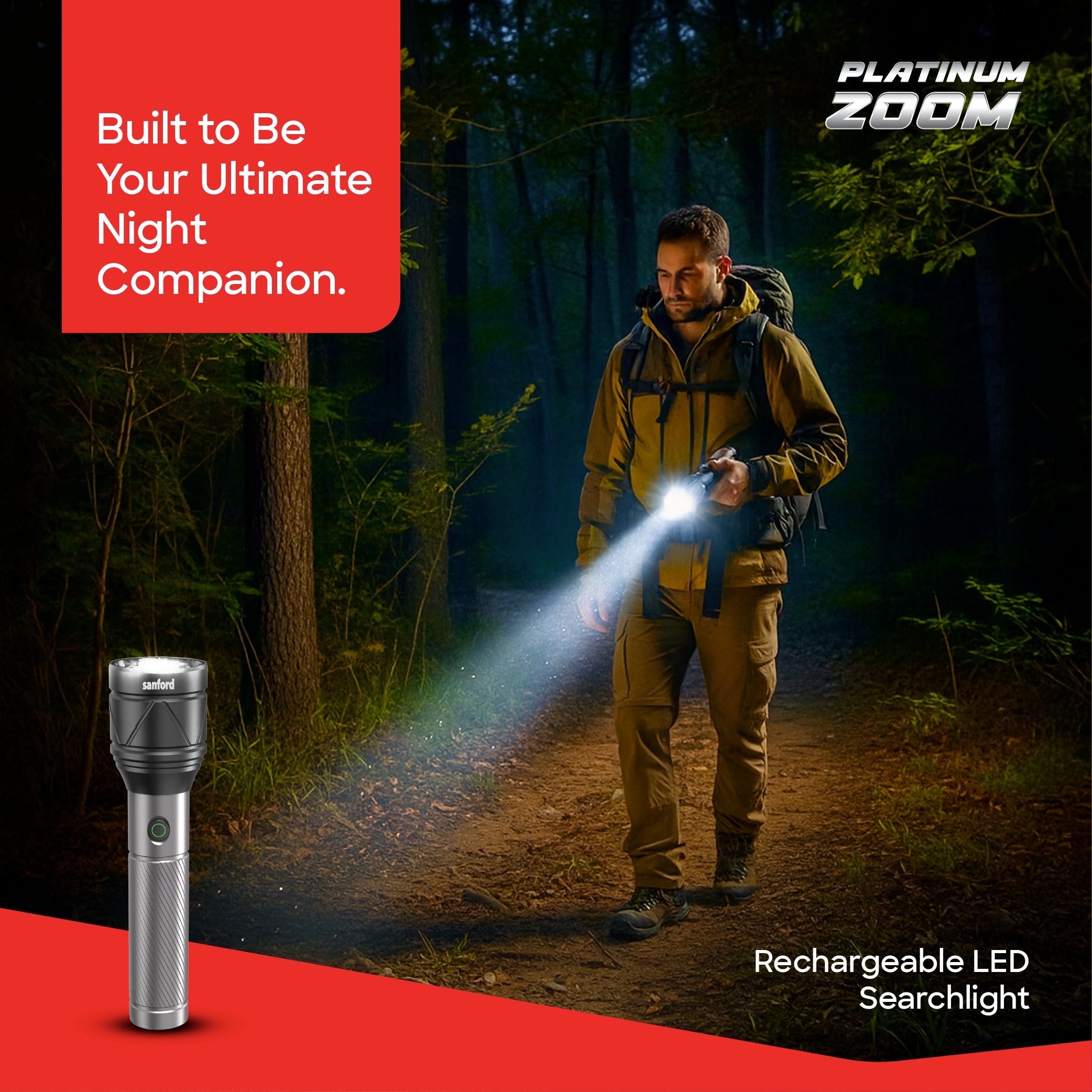 Sanford Rechargeable Flashlight Torch Zoom 4-Mode Laser LED 40W 3000 Lumens Range - SF4683SL Sanford KSA