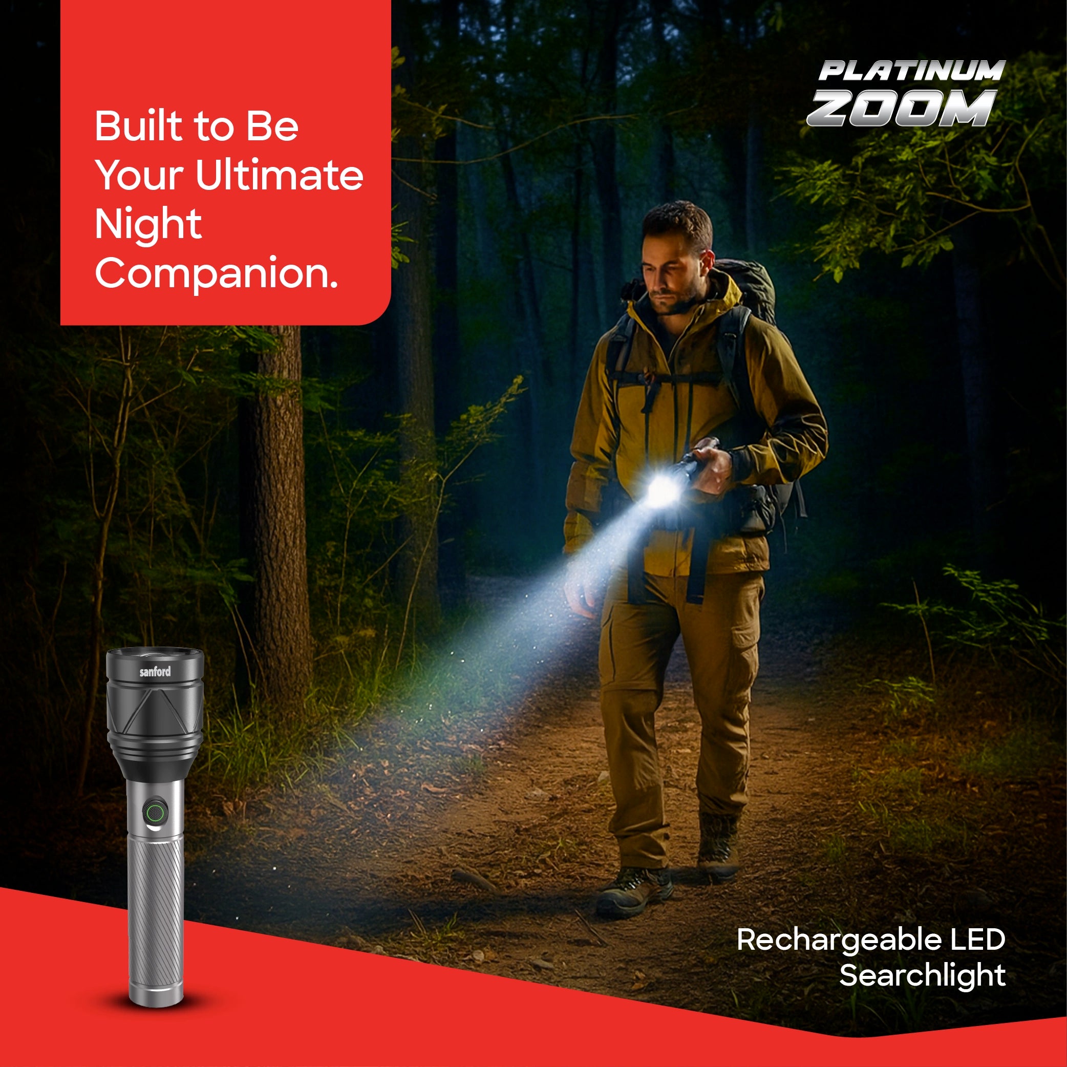 Sanford Rechargeable Flashlight Torch Zoom 4-Mode Laser LED 50W 4000 Lumens Range - SF4684SL Sanford KSA