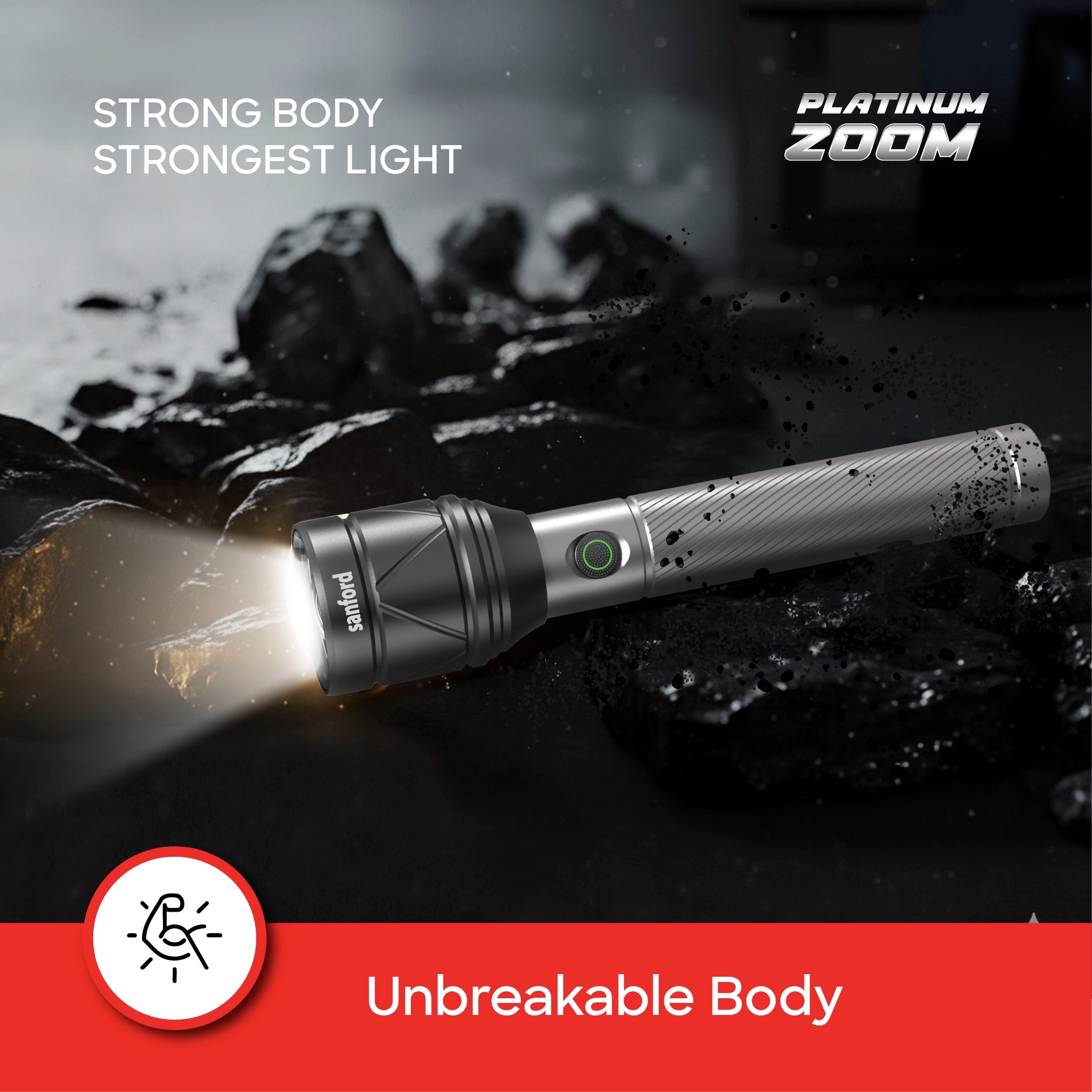 Sanford Rechargeable Flashlight Torch Zoom 4-Mode Laser LED 60W 5000 Lumens Range - SF4685SL Sanford KSA