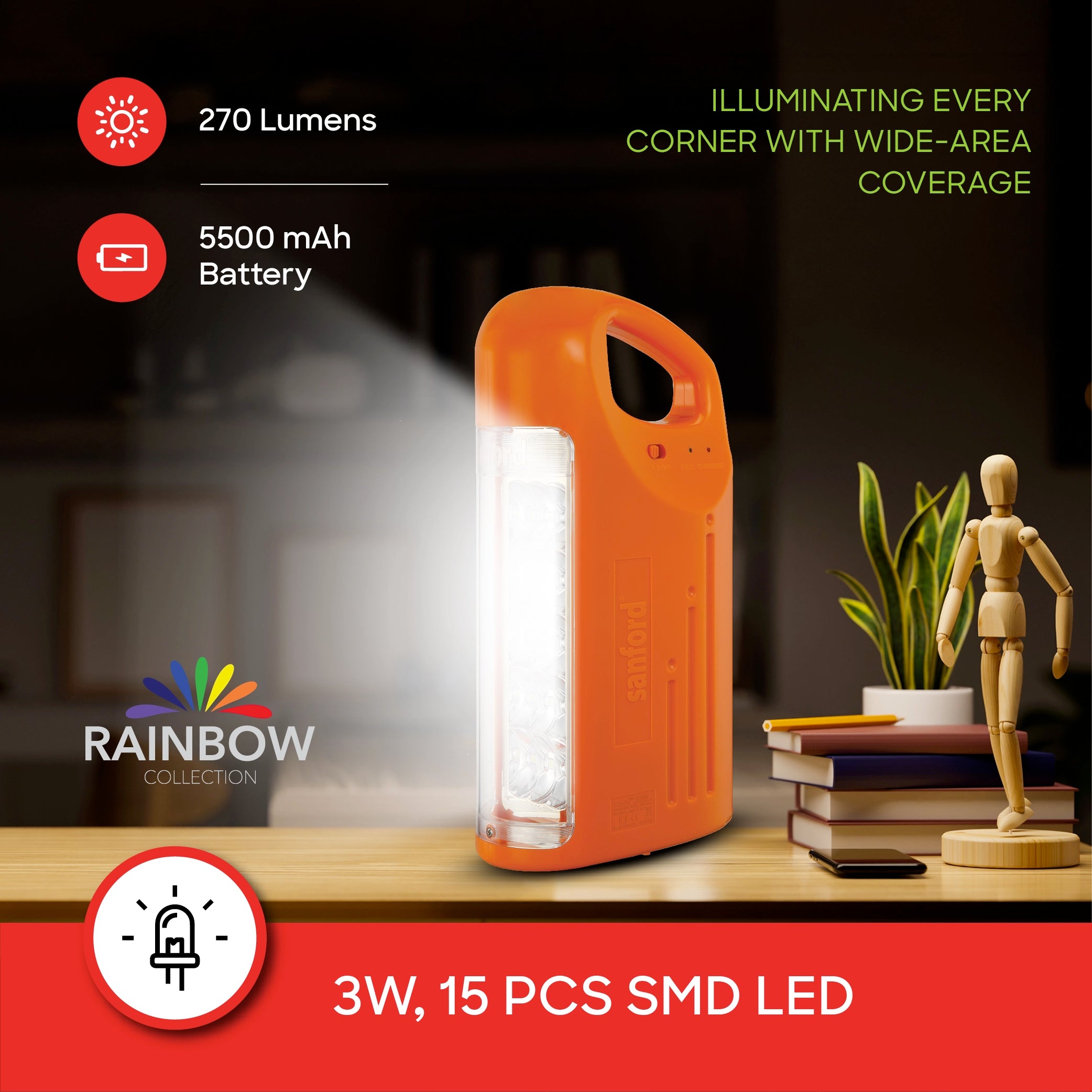 Sanford Rechargeable Emergency Lantern 270 Lumens with 4D LED Reflector - SF469EL Sanford KSA