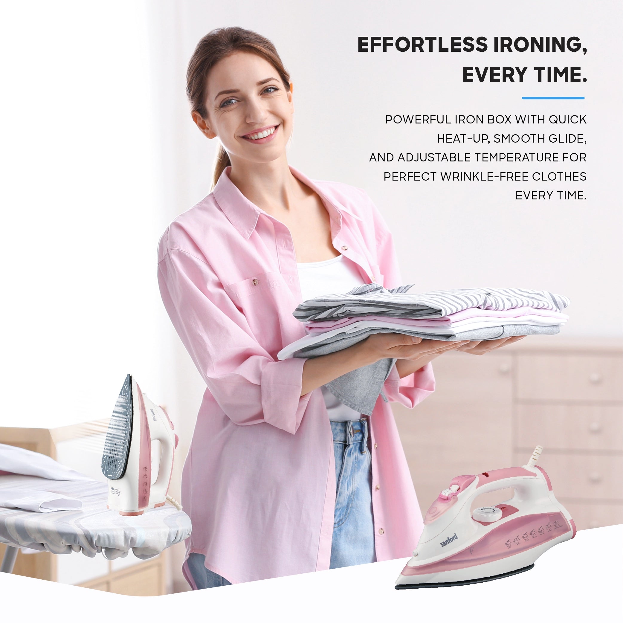 Sanford Steam Iron 3000W with Ceramic Soleplate, Spray & Burst Steam, 390ml Water Tank - SF46CSI Sanford KSA