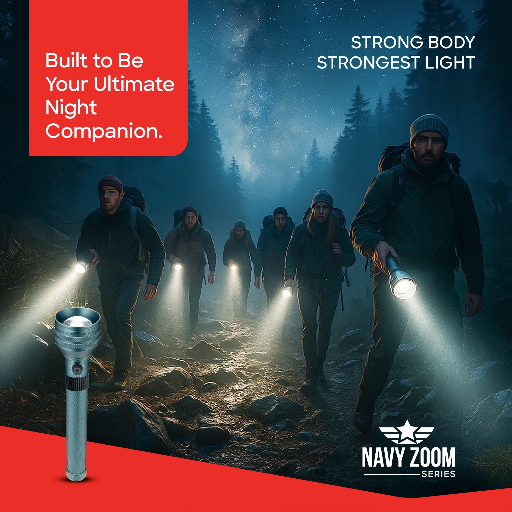 Sanford LED Flashlight Torch Navy Zoom 25W Rechargeable Zoom 3200m Long-Range 5-Mode - SF4700SL