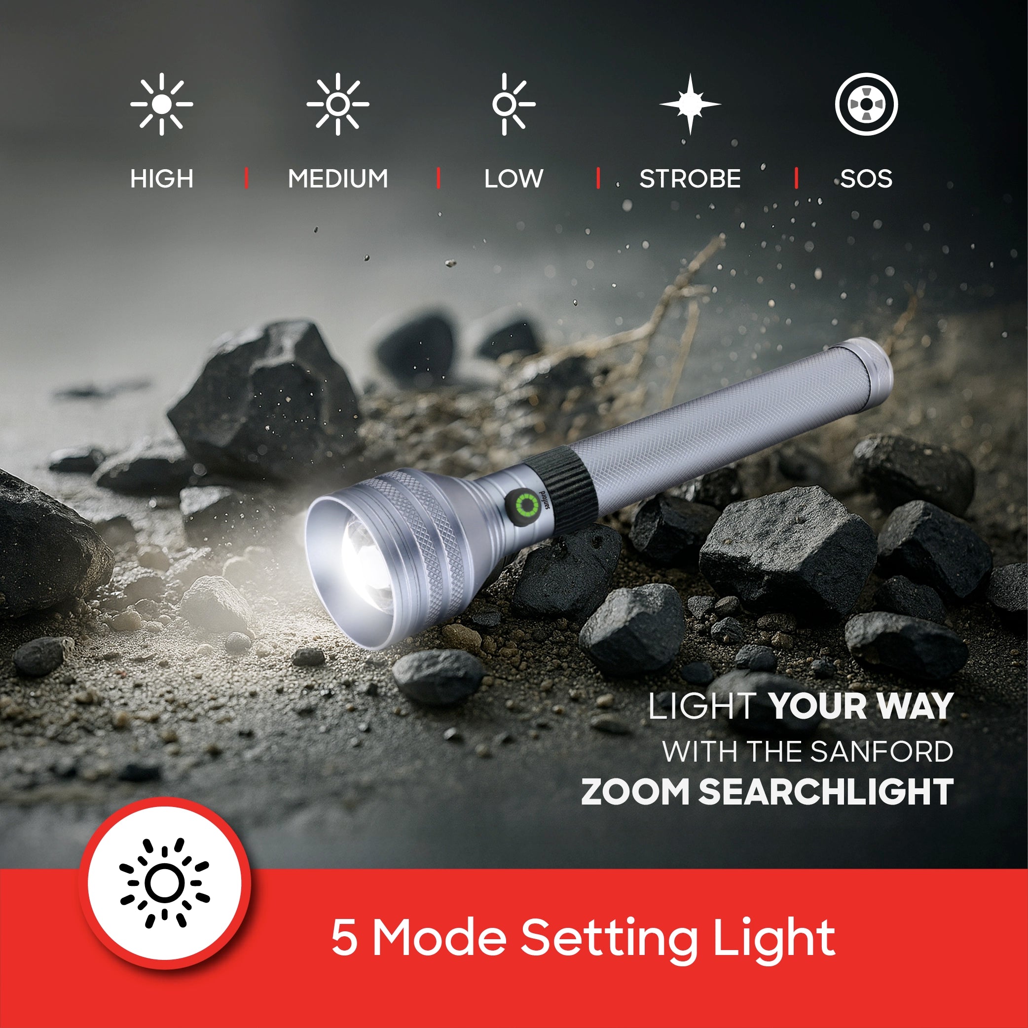 Sanford LED Flashlight Torch Navy Zoom 25W Rechargeable Zoom 3200m Long-Range 5-Mode - SF4700SL Sanford KSA