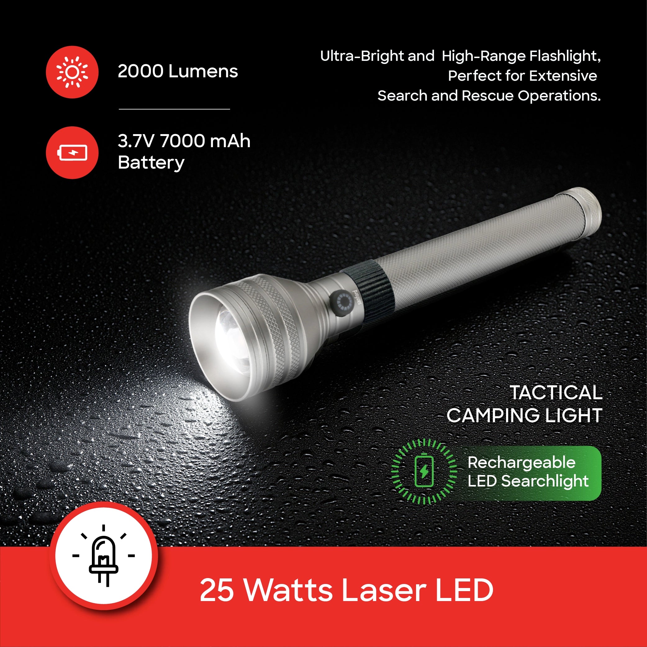 Sanford LED Flashlight Torch Combo 25W Rechargeable Zoom 2-in-1 5-Function 3200m Range – SF4701SLC Sanford KSA