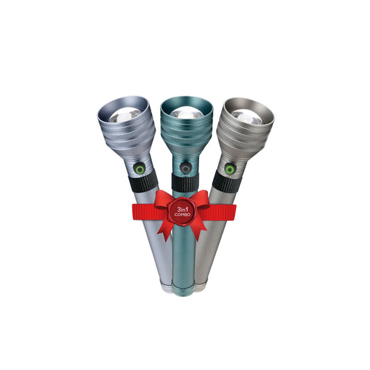 rechargeable led flashlight 3 piece combo portable torch set sanford 1