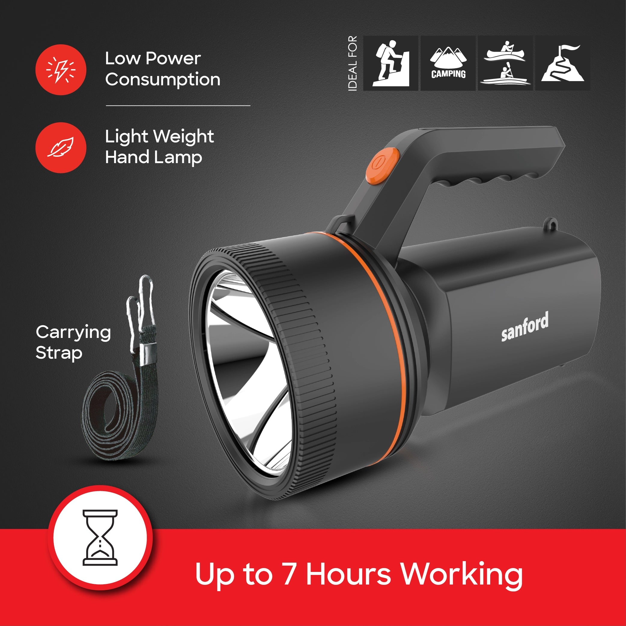 Sanford LED Hand Lamp Torch 10W Rechargeable 700m Range 500 Lumens Portable Lighting - SF4743SL Sanford KSA
