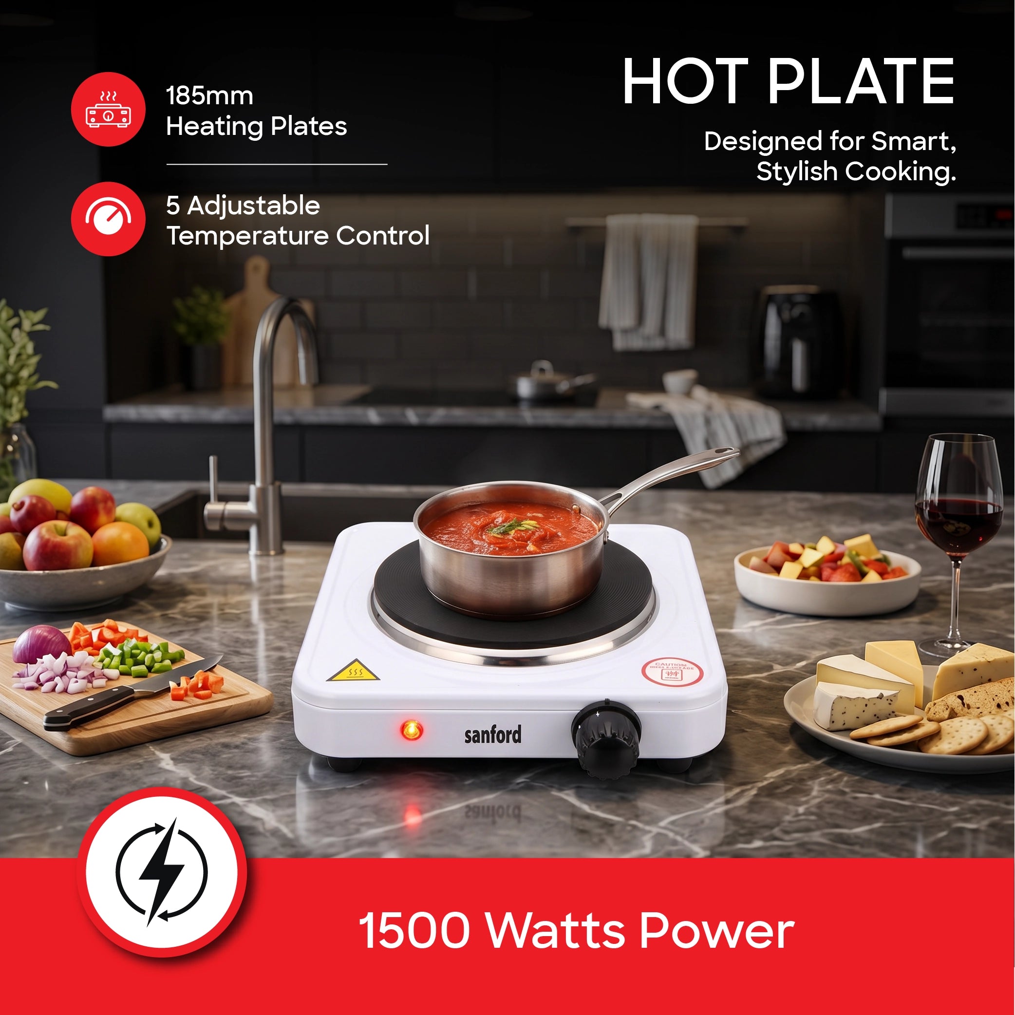 Sanford Single Hot Plate 1500W with Iron Heating Element & Temperature Control - SF5011HPT Sanford KSA