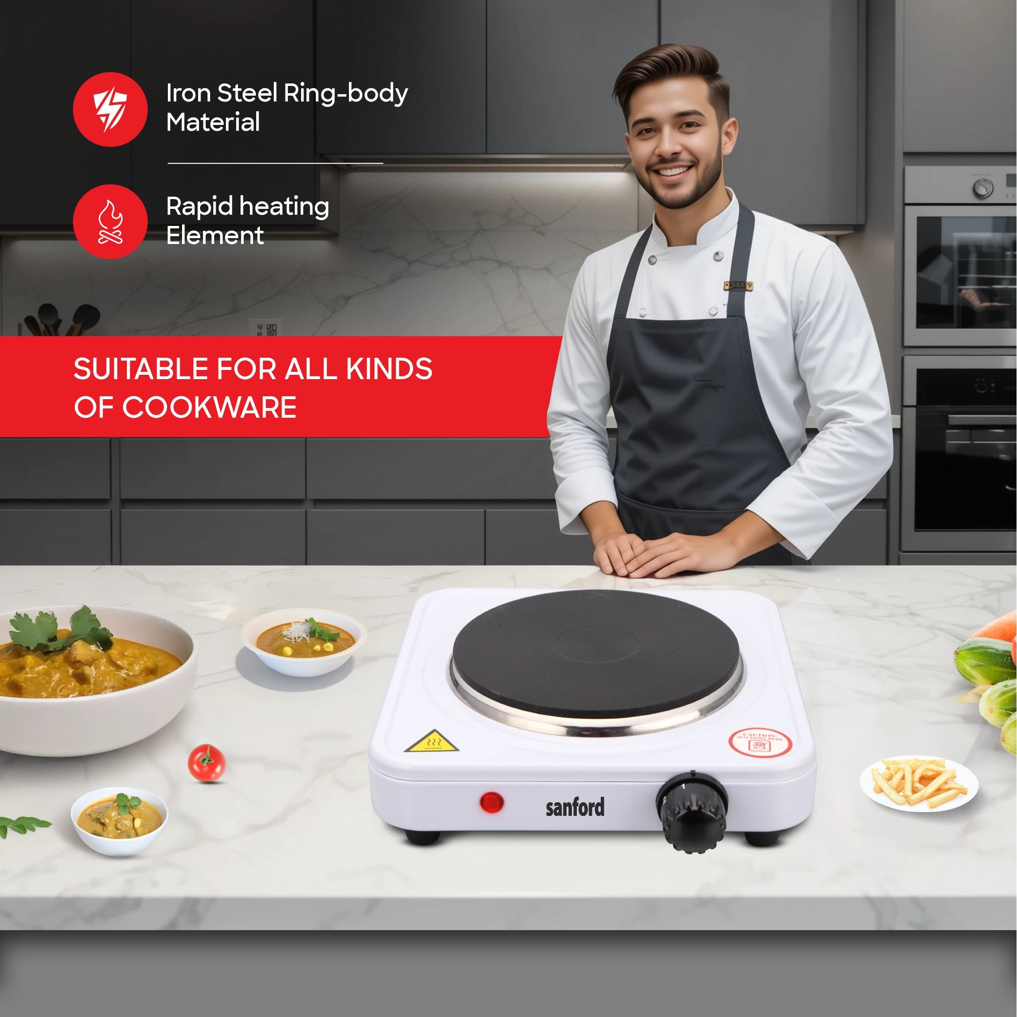 Sanford Single Hot Plate 1500W with Iron Heating Element & Temperature Control - SF5011HPT Sanford KSA
