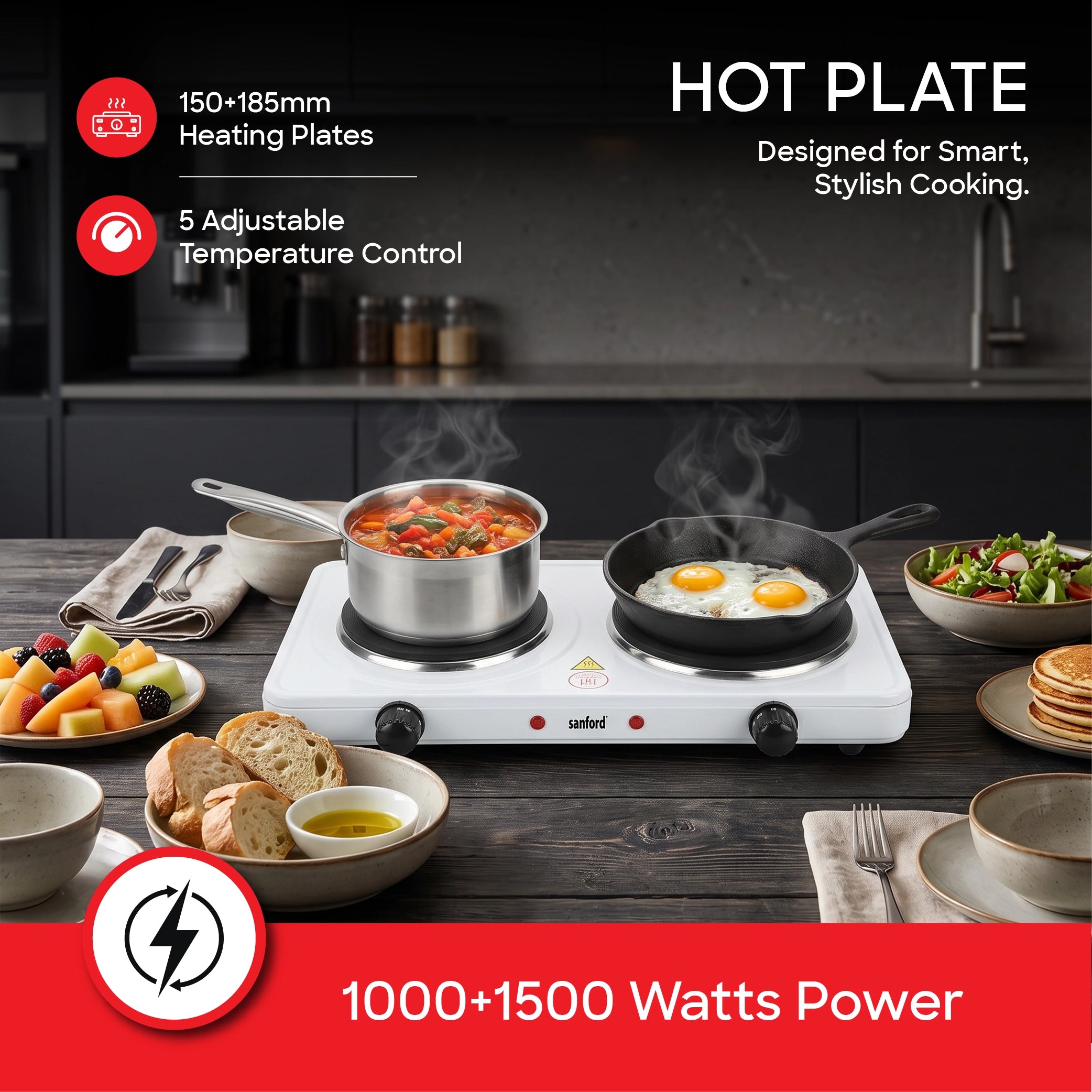 Sanford Double Hot Plate 2500W with Iron Heating Elements & Temperature Control - SF5012HPT Sanford KSA