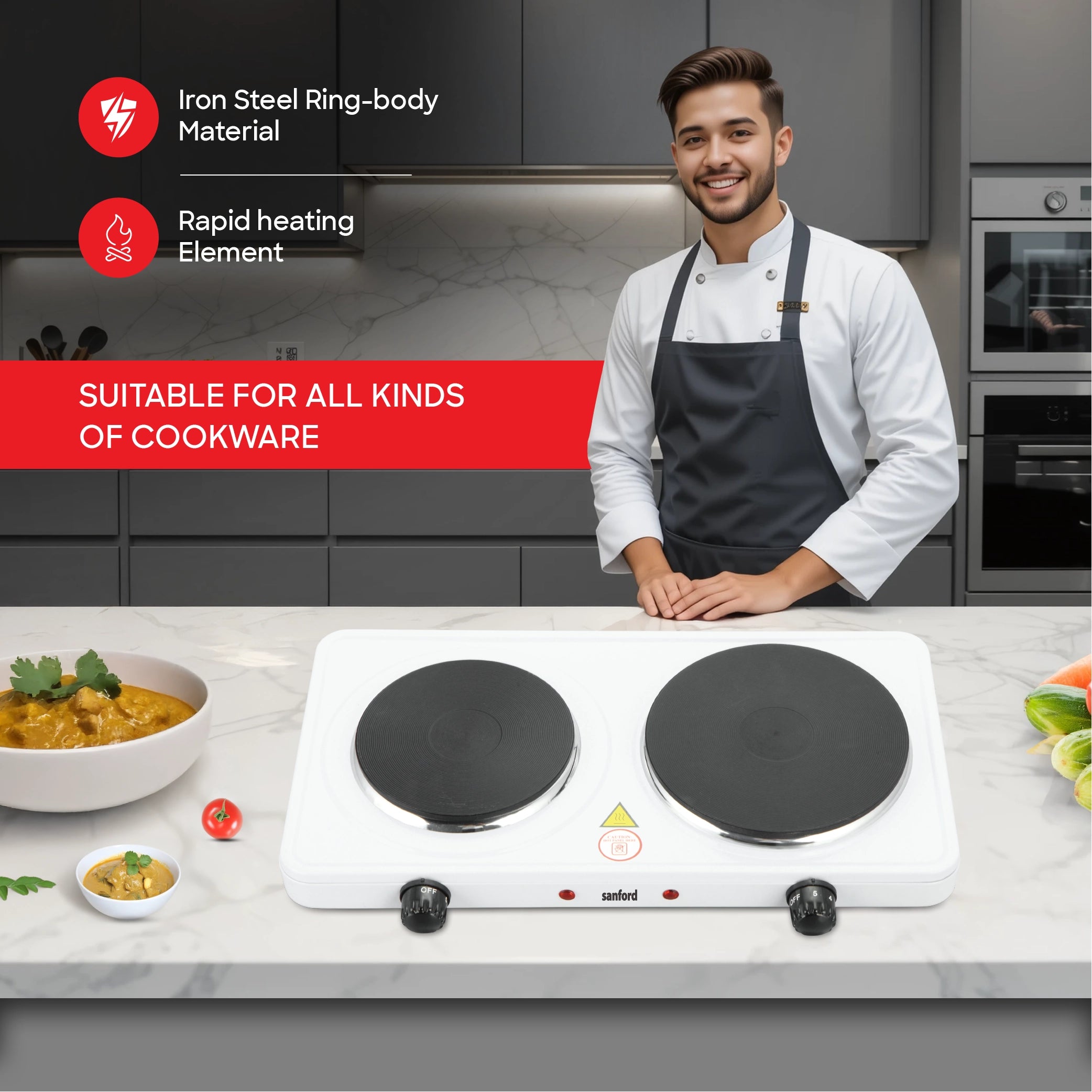 Sanford Double Hot Plate 2500W with Iron Heating Elements & Temperature Control - SF5012HPT Sanford KSA