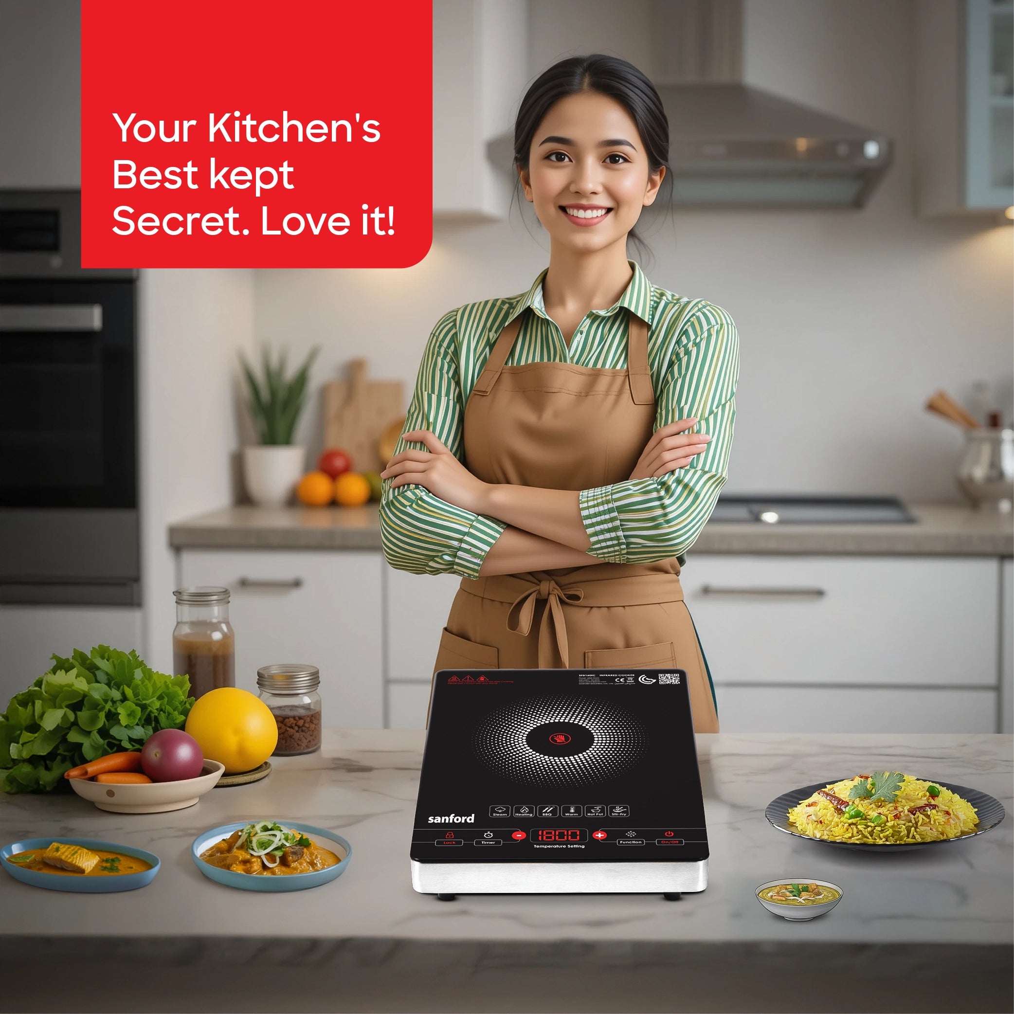Sanford Infrared Cooker 2200W 2-in-1 with Ceramic Glass Surface & Digital Display - SF5160IC