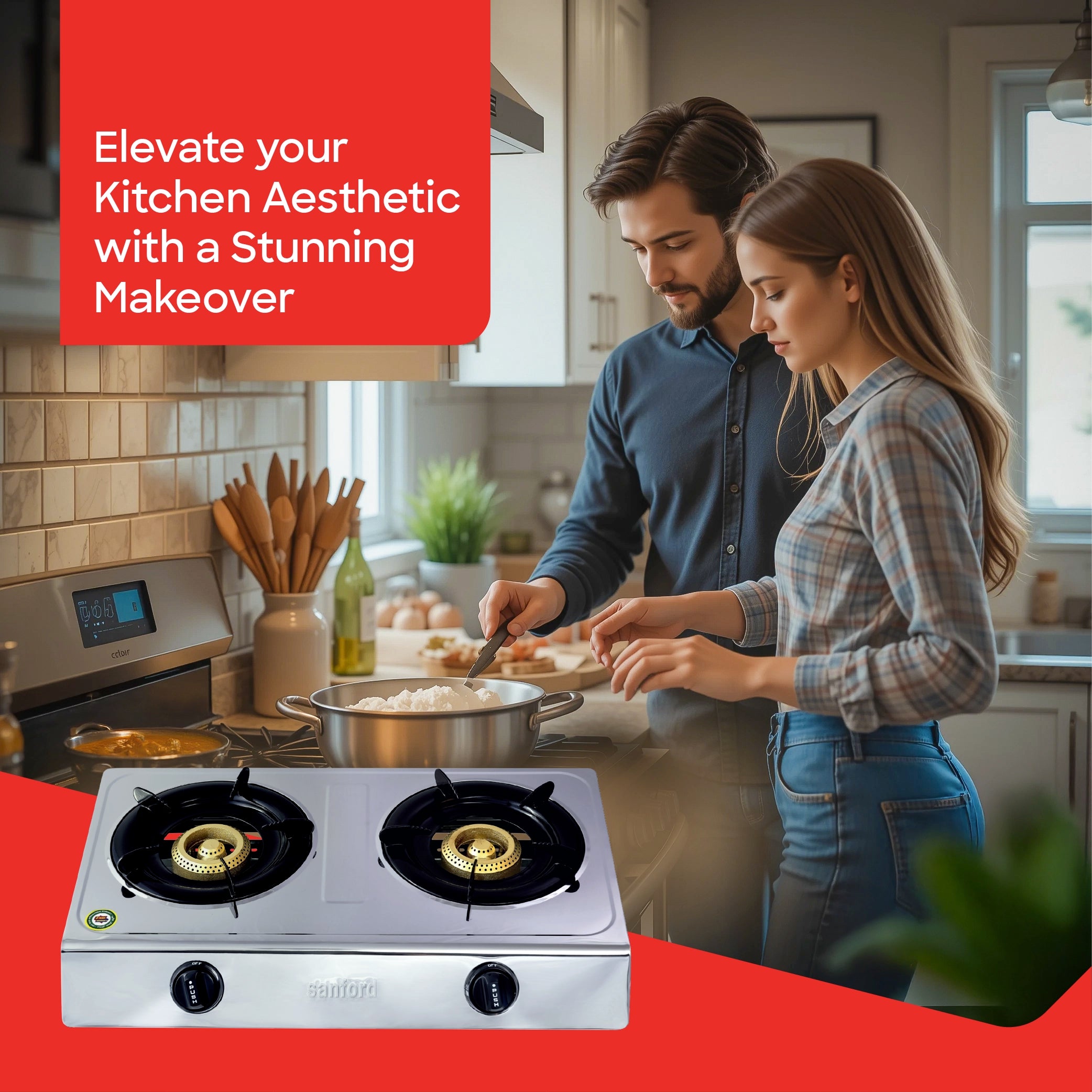 Sanford 2 Burner Gas Stove with Stainless Steel Body and Auto Ignition - SF5222GC Sanford KSA