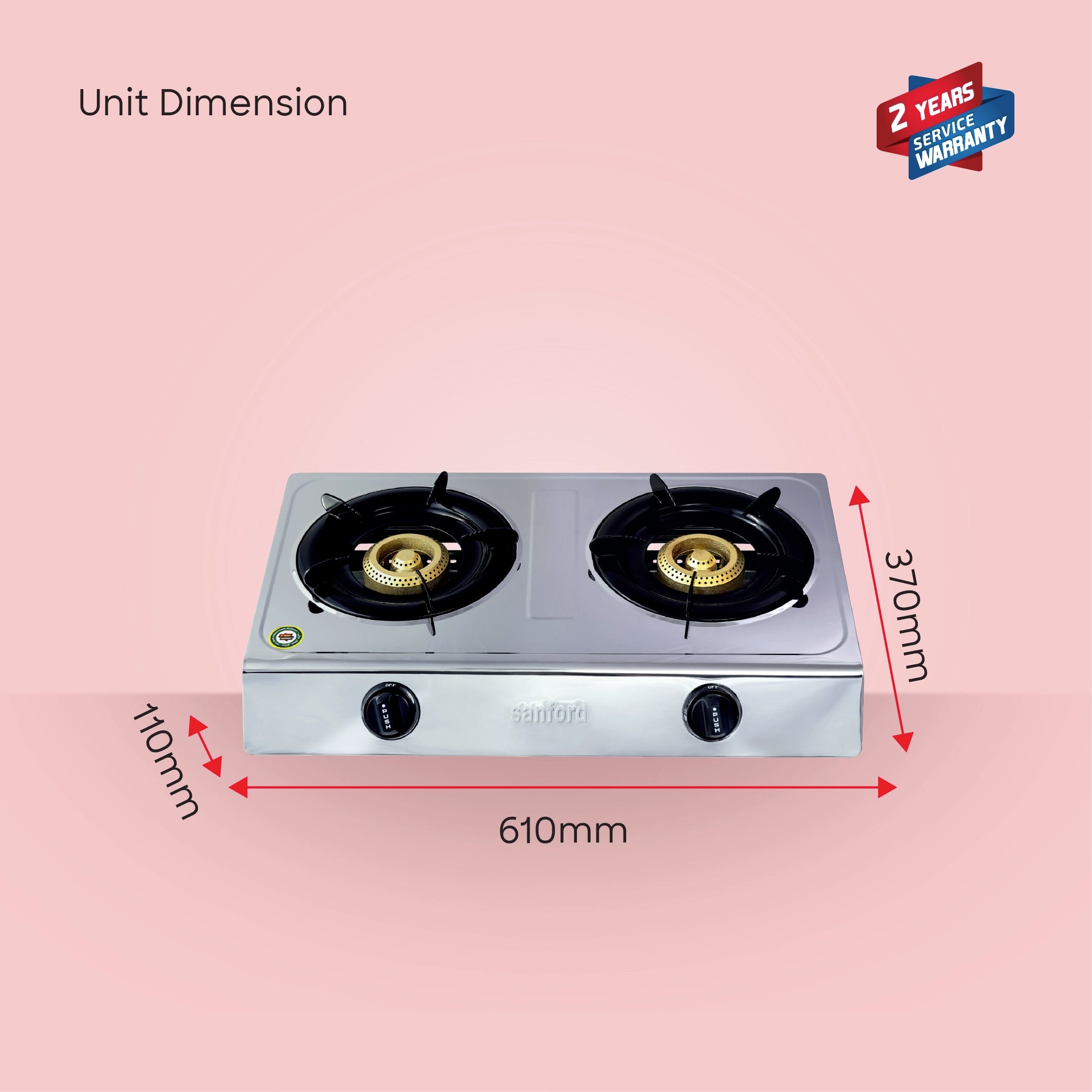 Sanford 2 Burner Gas Stove with Stainless Steel Body and Auto Ignition - SF5222GC Sanford KSA