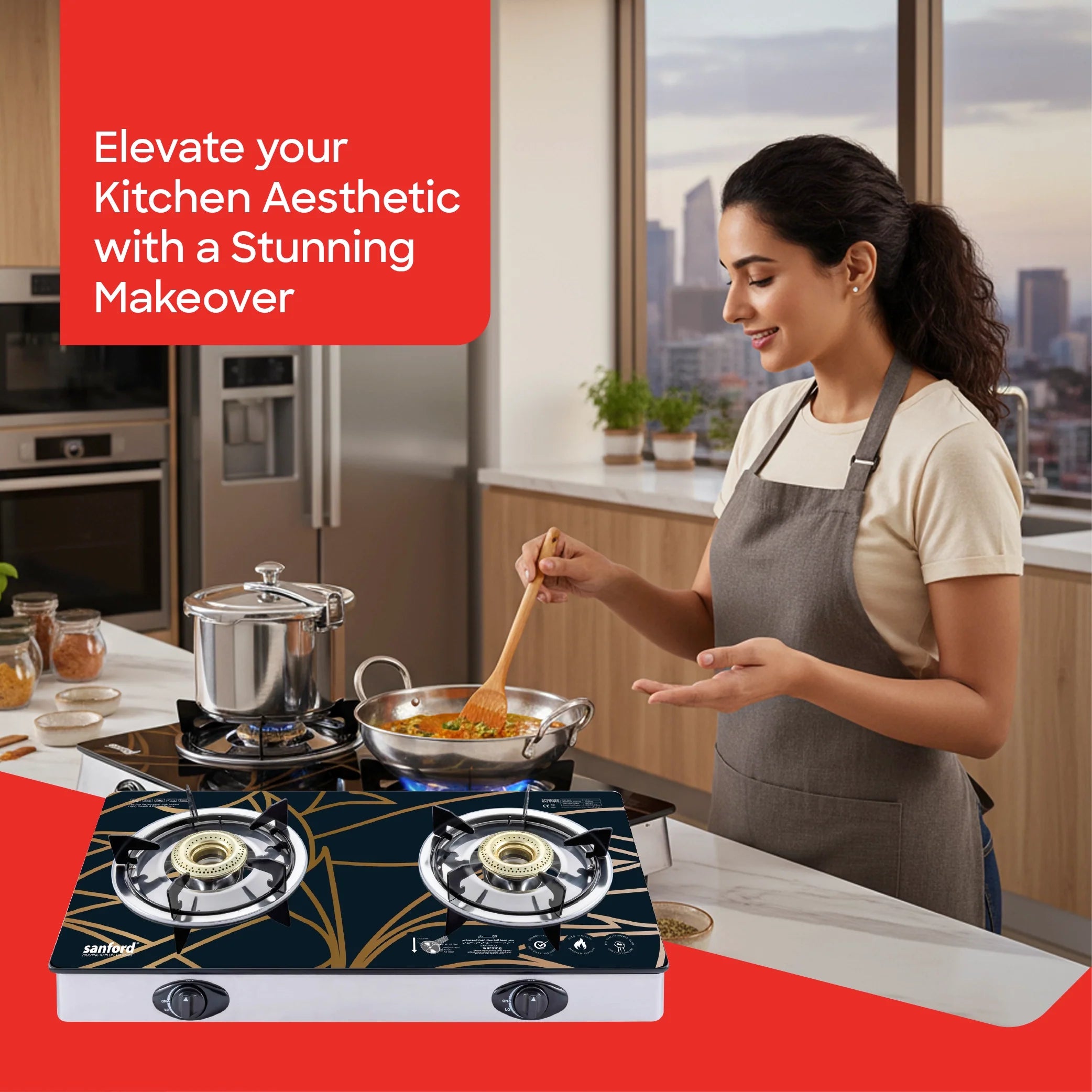  double burner glass gas stove 8mm durable sanford 2