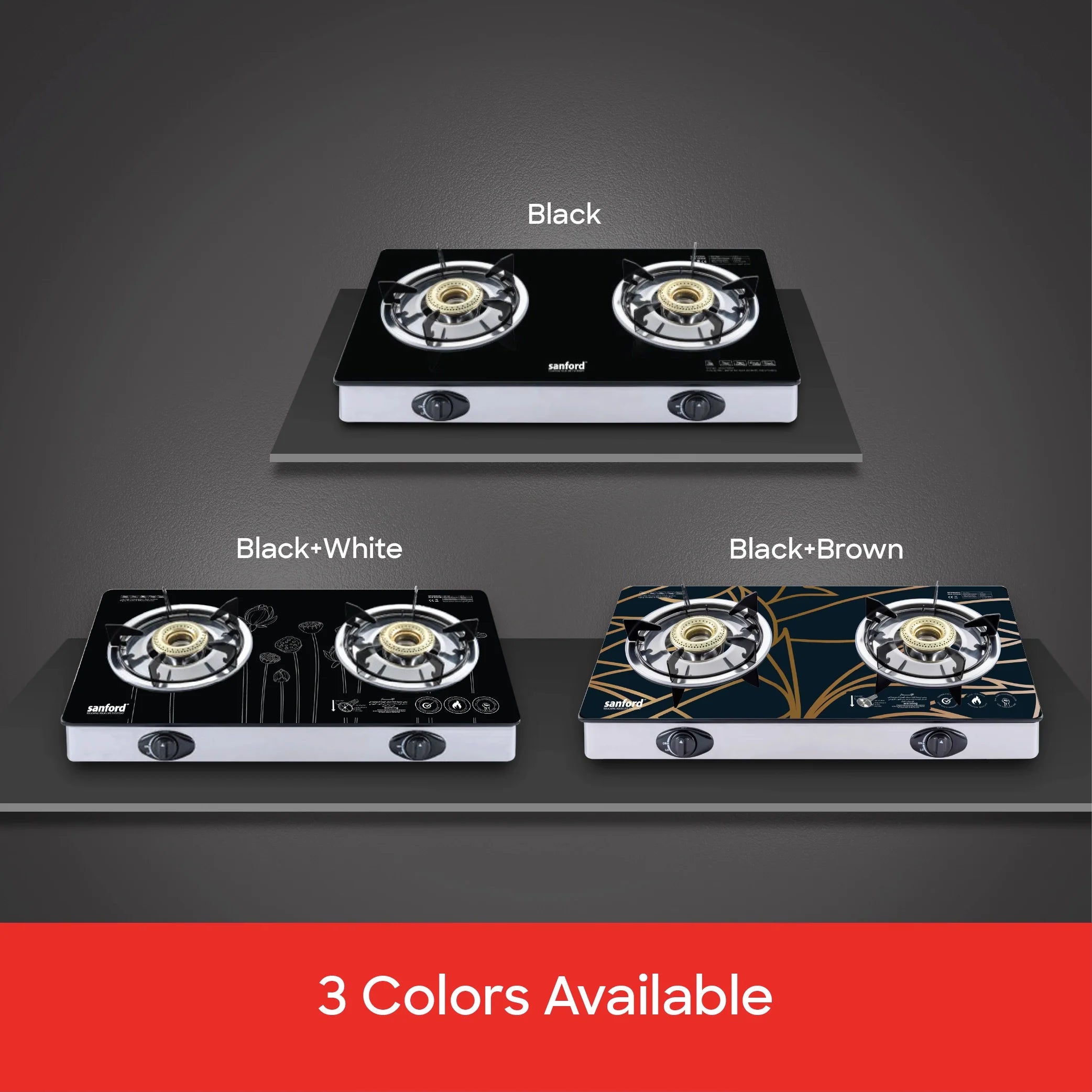  double burner glass gas stove 8mm durable sanford 5