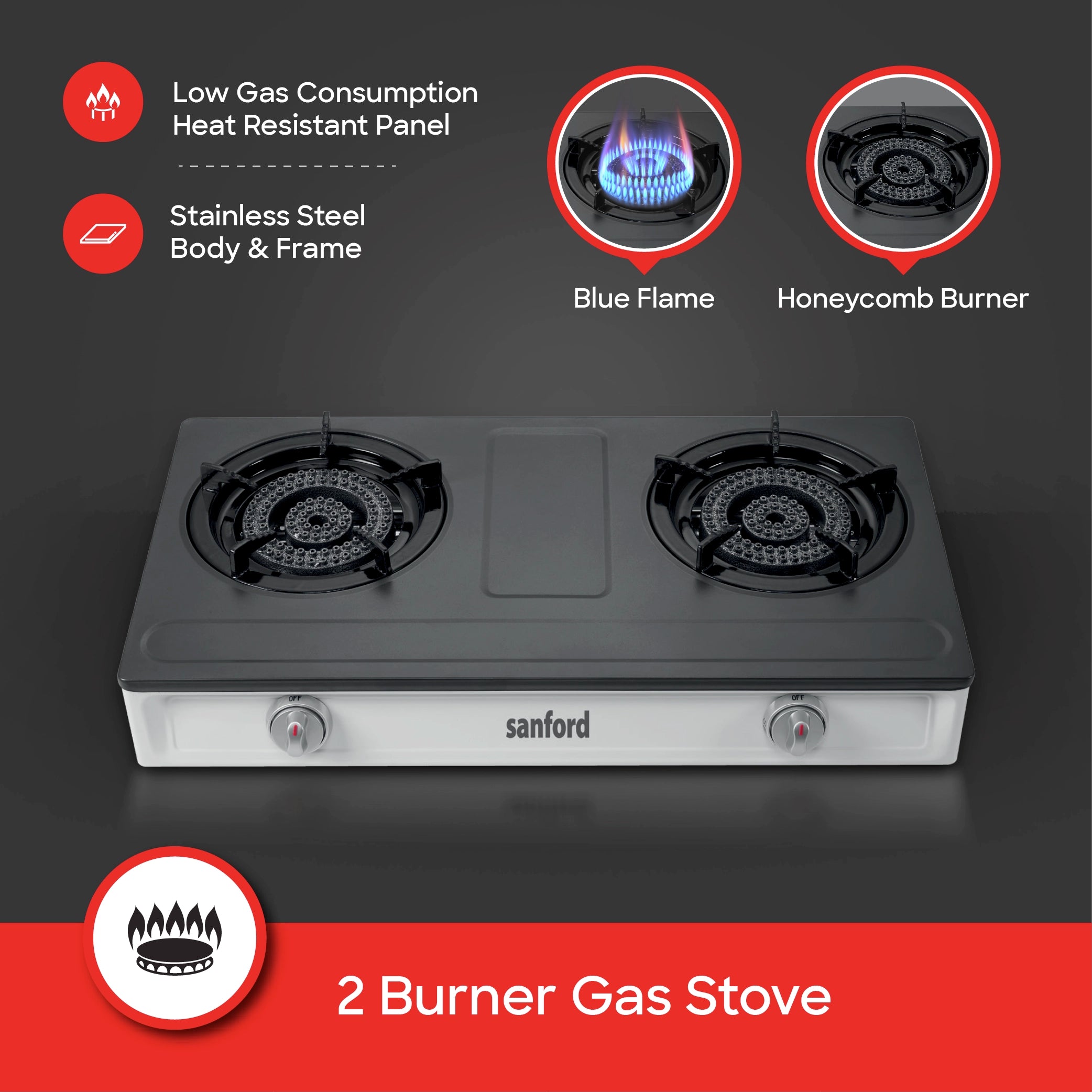 Sanford Gas Stove 2 Burner Auto Ignition & Blue Flame - SF5231GC Sanford KSA