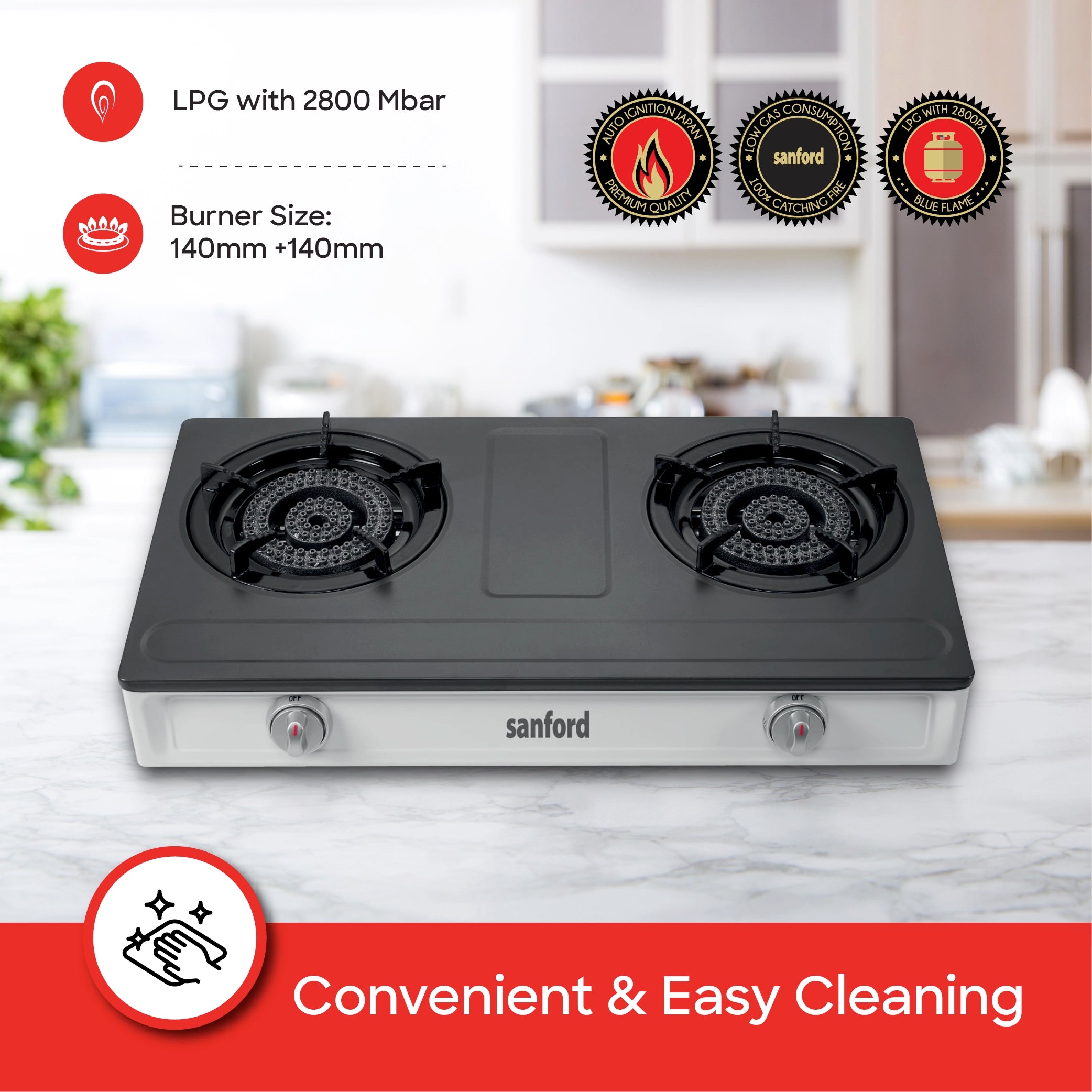 Sanford Gas Stove 2 Burner Auto Ignition & Blue Flame - SF5231GC Sanford KSA