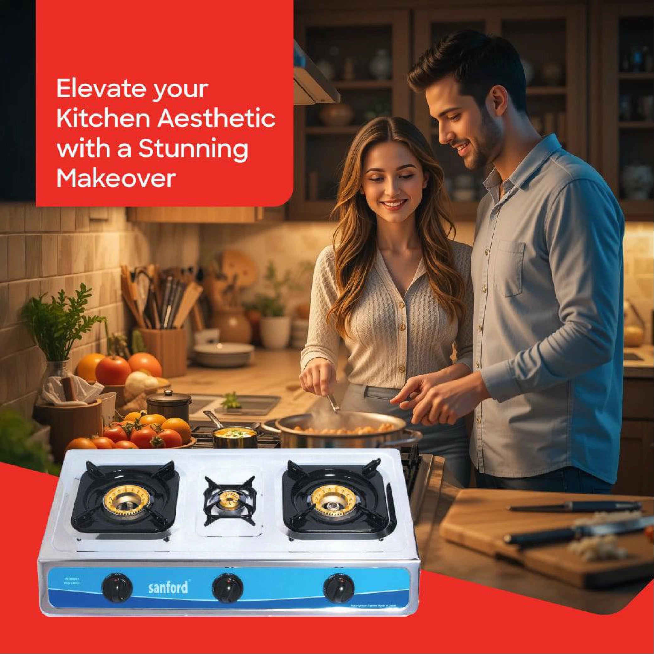 Sanford 3 Burner Gas Stove Stainless Steel with Auto Ignition & Powerful Flame - SF5310GC Sanford KSA