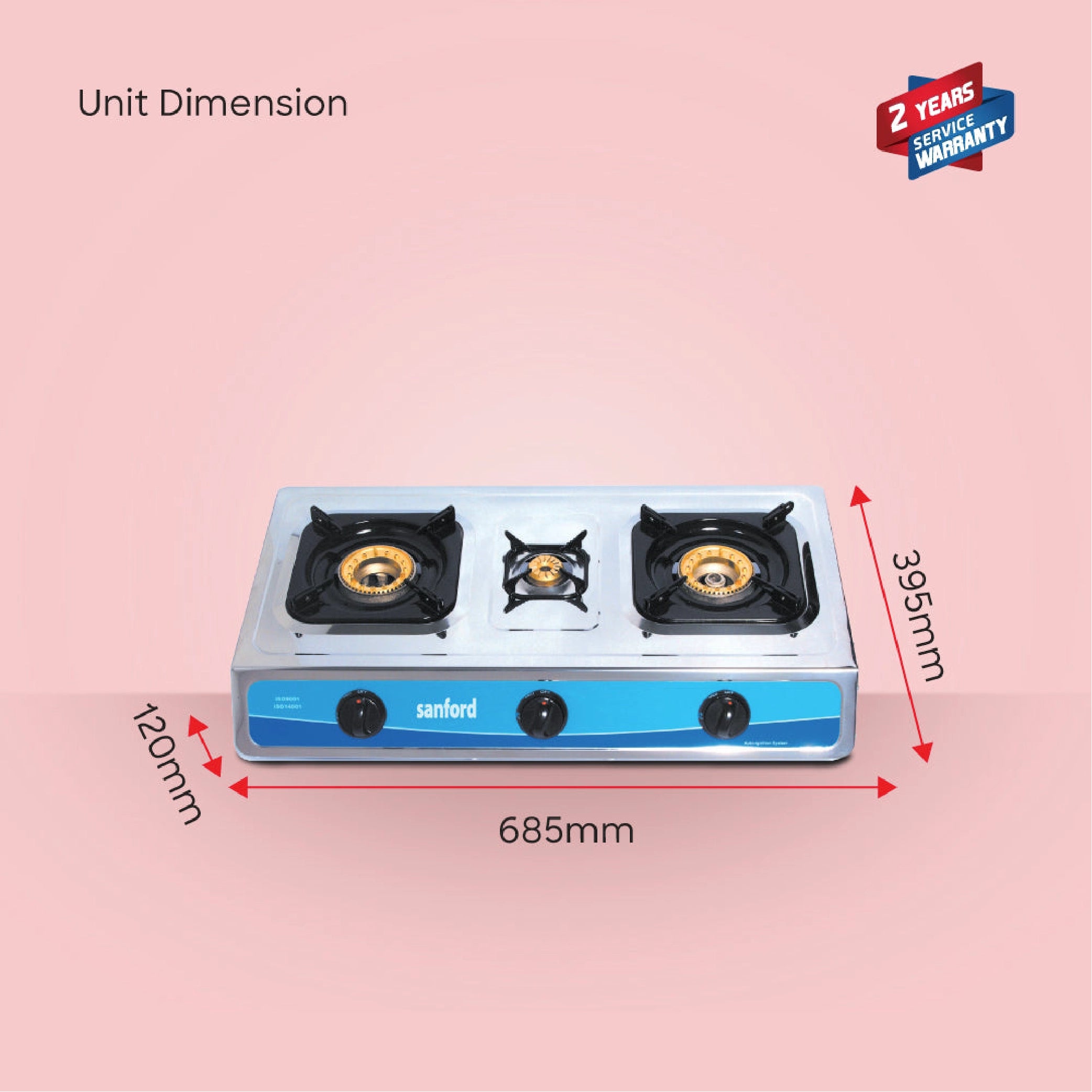 Sanford 3 Burner Gas Stove Stainless Steel with Auto Ignition & Powerful Flame - SF5310GC Sanford KSA