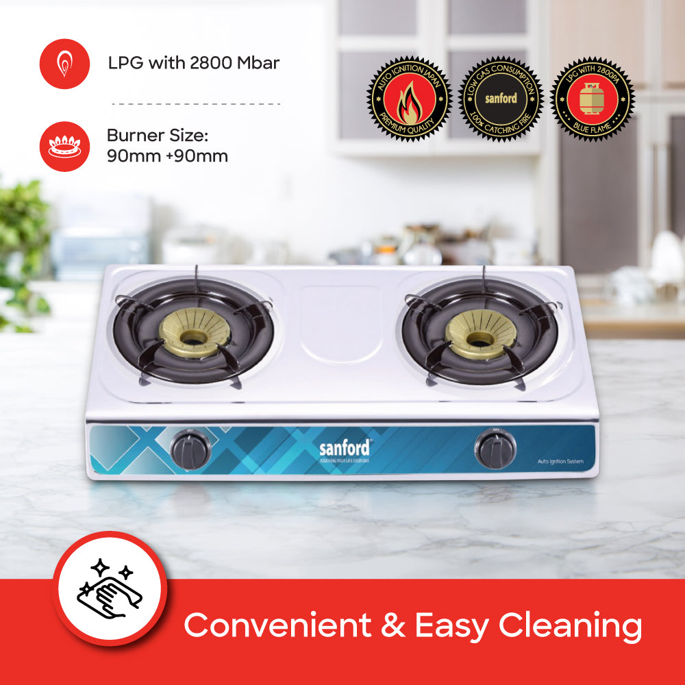 Sanford SF5313GC-B gas stove control knobs and ignition detail